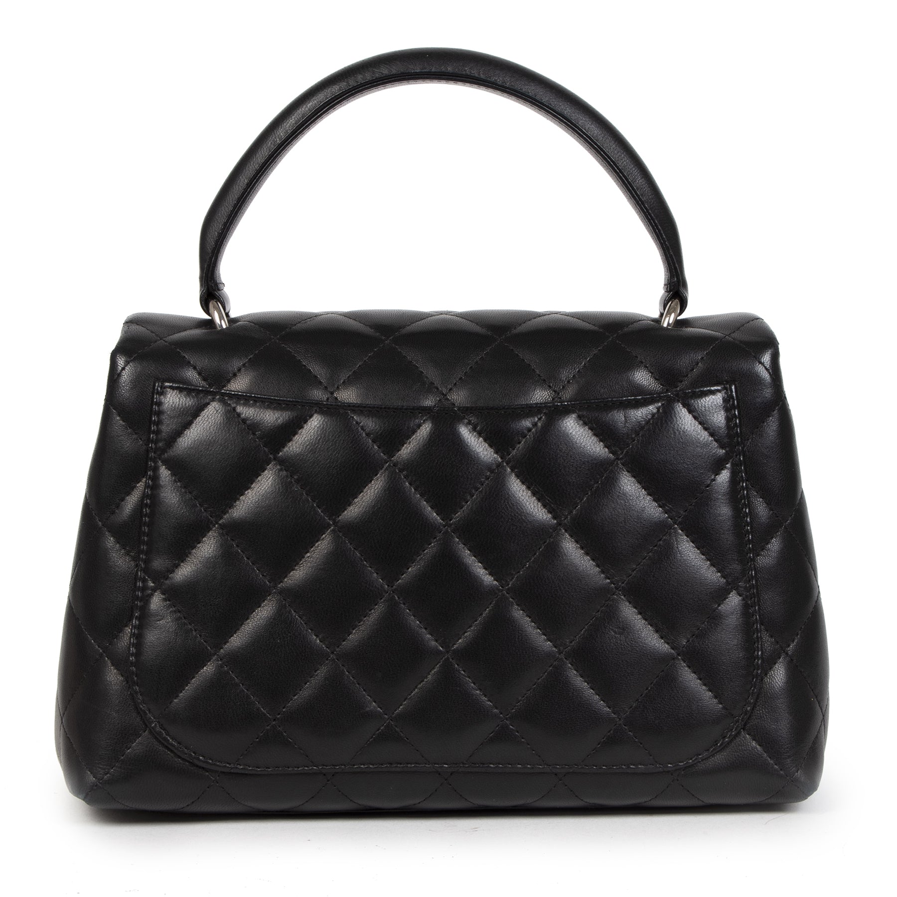 koop veilig online tegen de beste prijs Chanel Black Lambskin Kelly Satchel Top Handle Bag