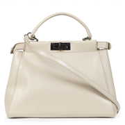 Authentic second-hand vintage Fendi Latte Azalea Calfskin Medium Peekaboo Tote Bag buy online webshop LabelLOV