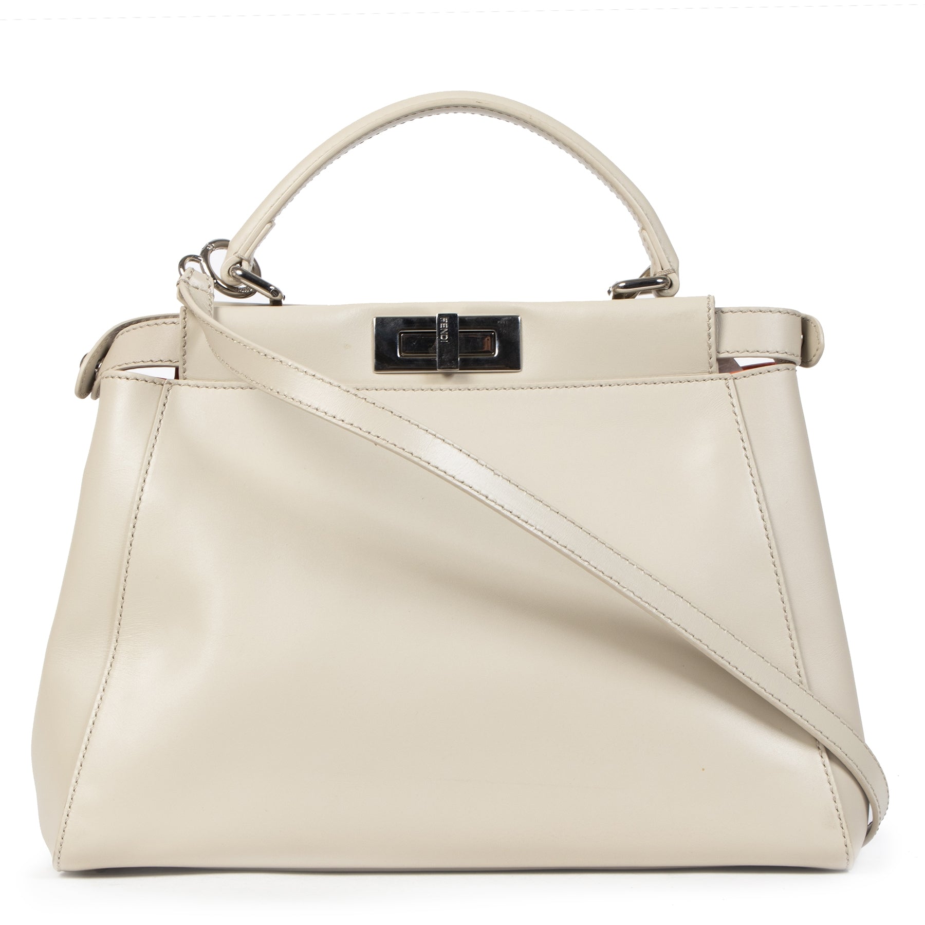 Authentic second-hand vintage Fendi Latte Azalea Calfskin Medium Peekaboo Tote Bag buy online webshop LabelLOV