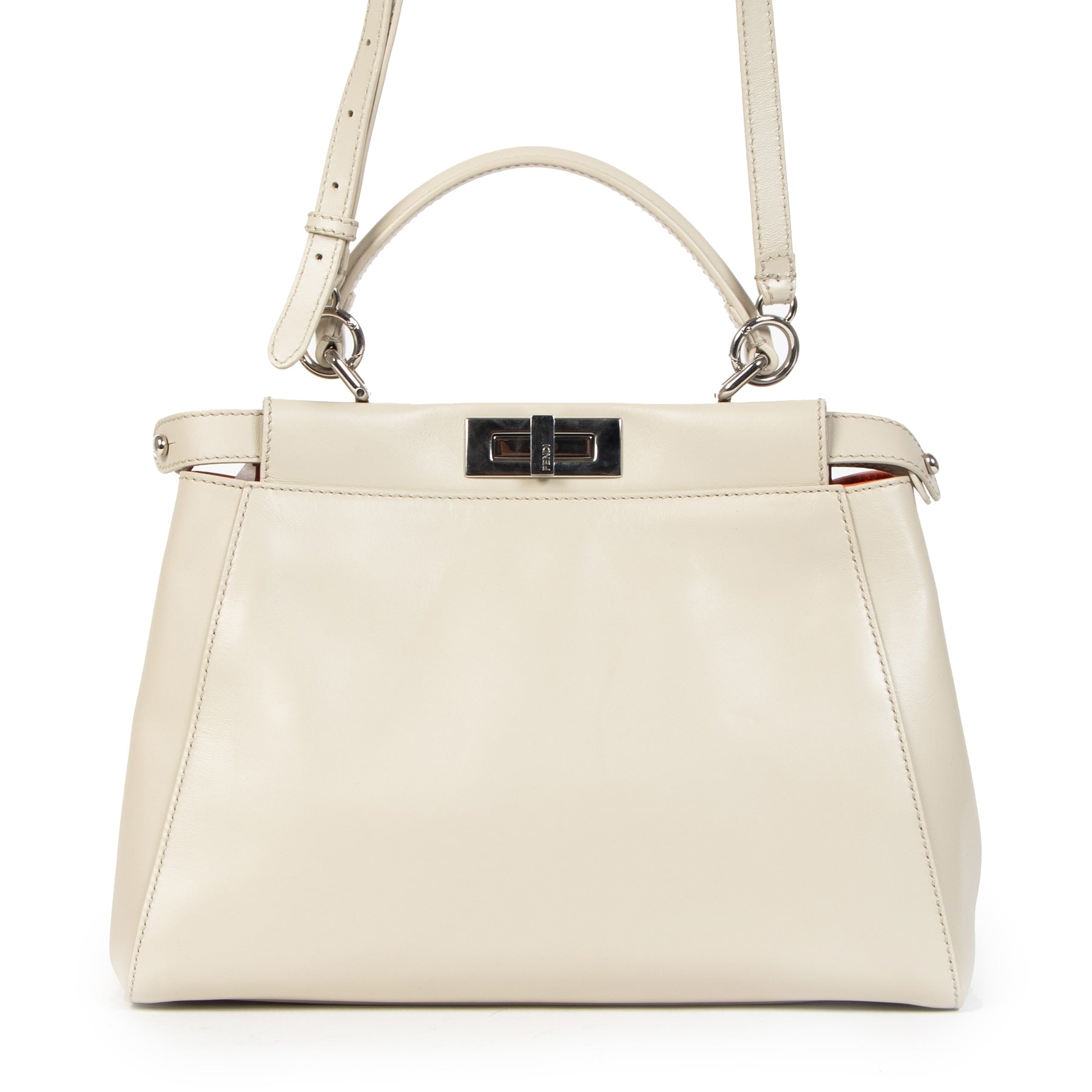 Authentic second-hand vintage Fendi Latte Azalea Calfskin Medium Peekaboo Tote Bag buy online webshop LabelLOV
