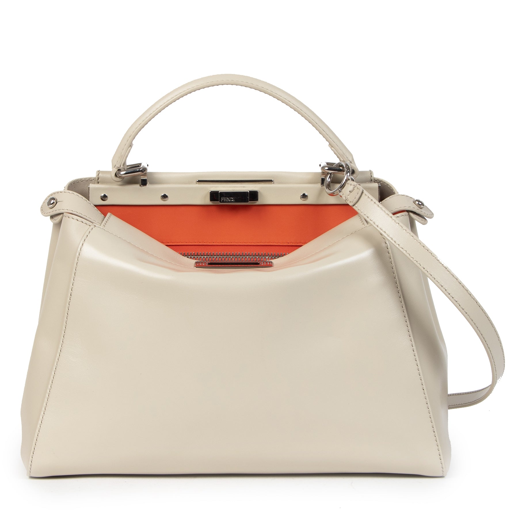 Authentique seconde-main vintage Fendi Latte Azalea Calfskin Medium Peekaboo Tote Bag achète en ligne webshop LabelLOV