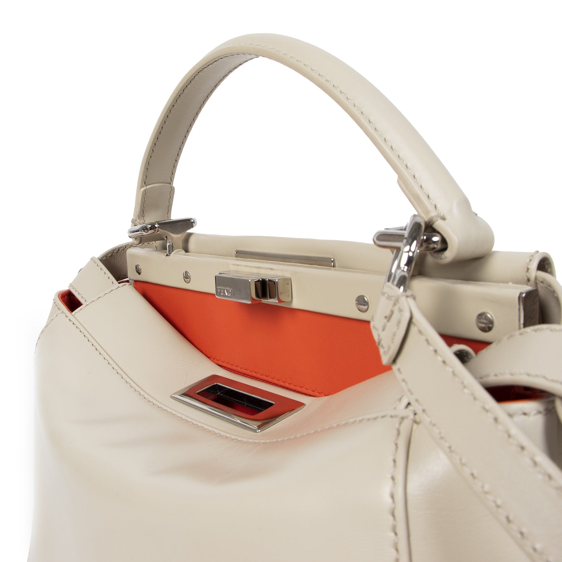 Authentic second-hand vintage Fendi Latte Azalea Calfskin Medium Peekaboo Tote Bag buy online webshop LabelLOV