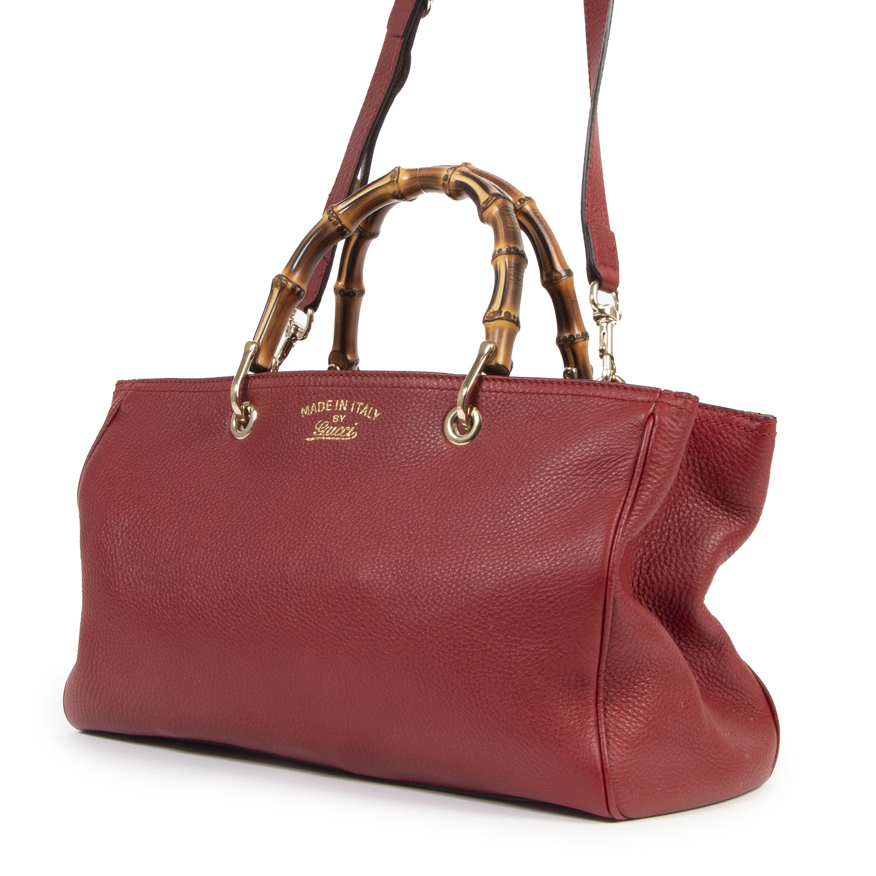 Authentieke Tweedehands Gucci Red Bamboo Shopper Tote juiste prijs veilig online shoppen luxe merken webshop winkelen Antwerpen België mode fashion