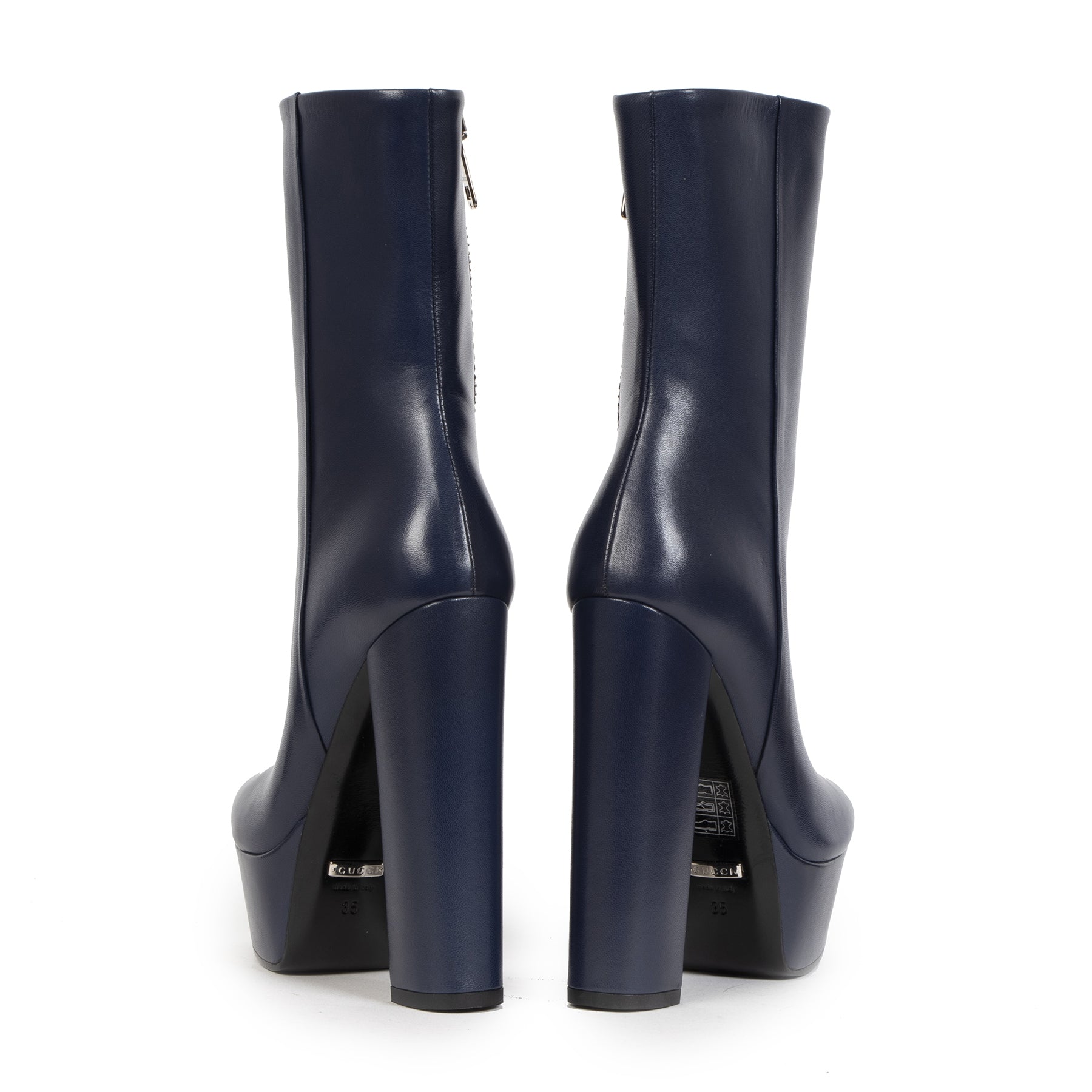koop tweedeheands Gucci Blue Leather Platform Boots - size 35