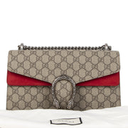Koop uw authentieke designer Gucci Dionysus GG Supreme Coated Canvas and Red Suede Suede schoudertas online