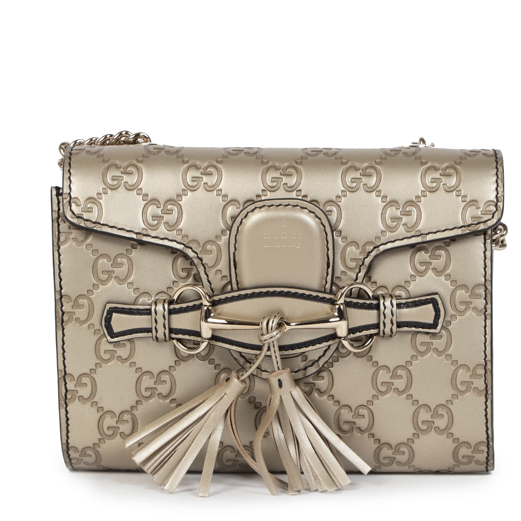 Authentieke tweedehands vintage Gucci Emily Guccissima Bronze Crossbody Bag koop online webshop LabelLOV