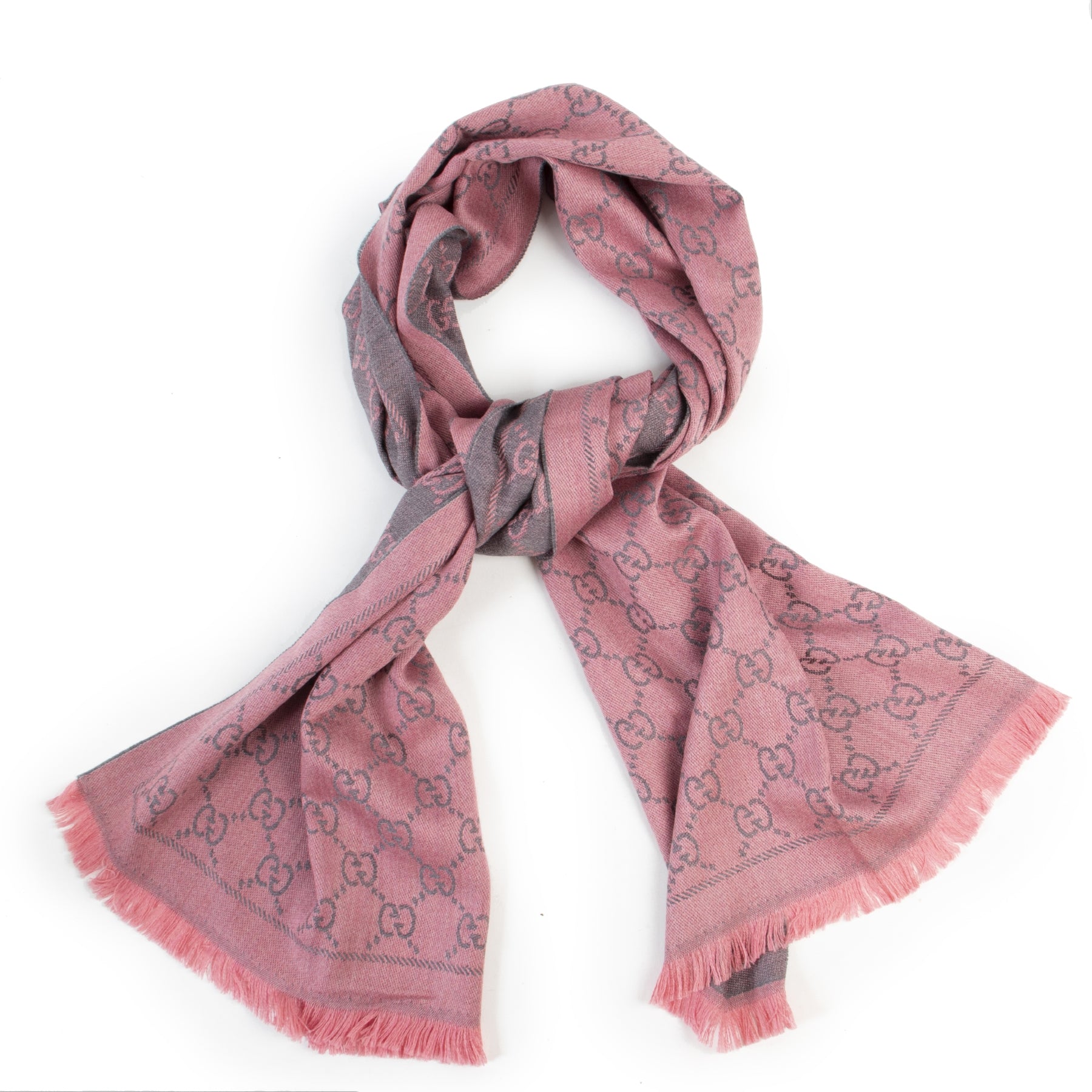 Authentieke Tweedehands Gucci Pink GG Monogram Wool Scarf juiste prijs veilig online shoppen luxe merken webshop winkelen Antwerpen België mode fashion