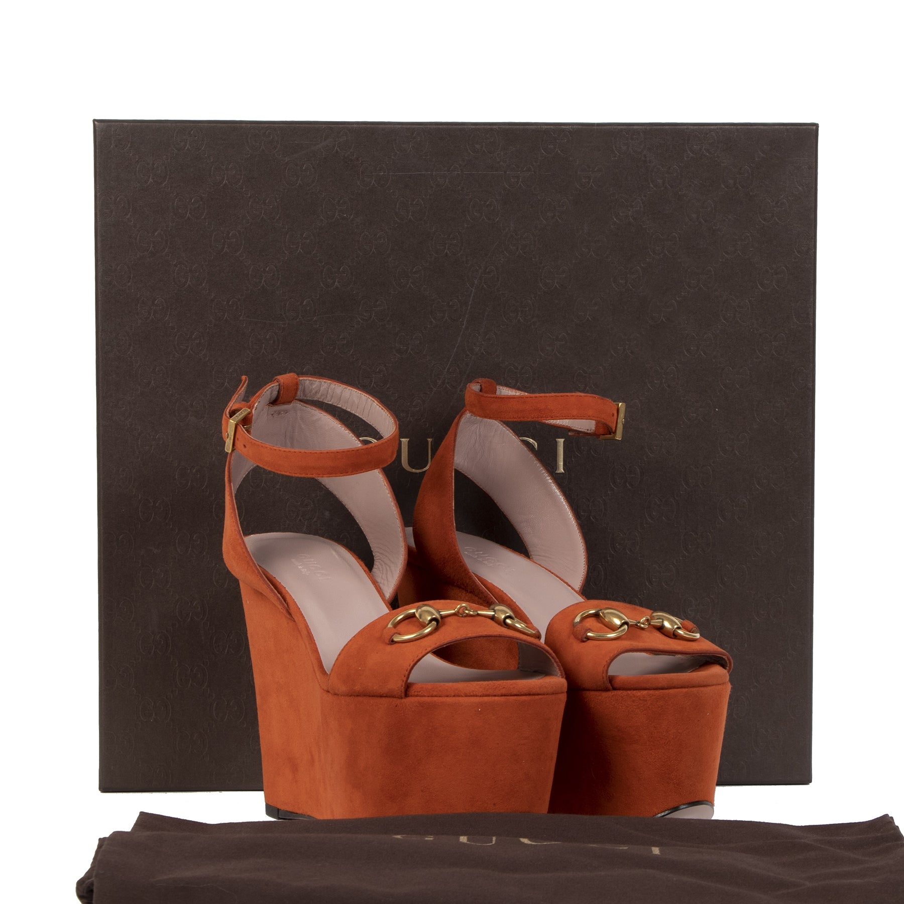 Authentic secondhand Gucci Orange Suede Wedges Size 35 designer shoes wedges heels sandals designer brands fashion safe secure online shopping worldwide shipping