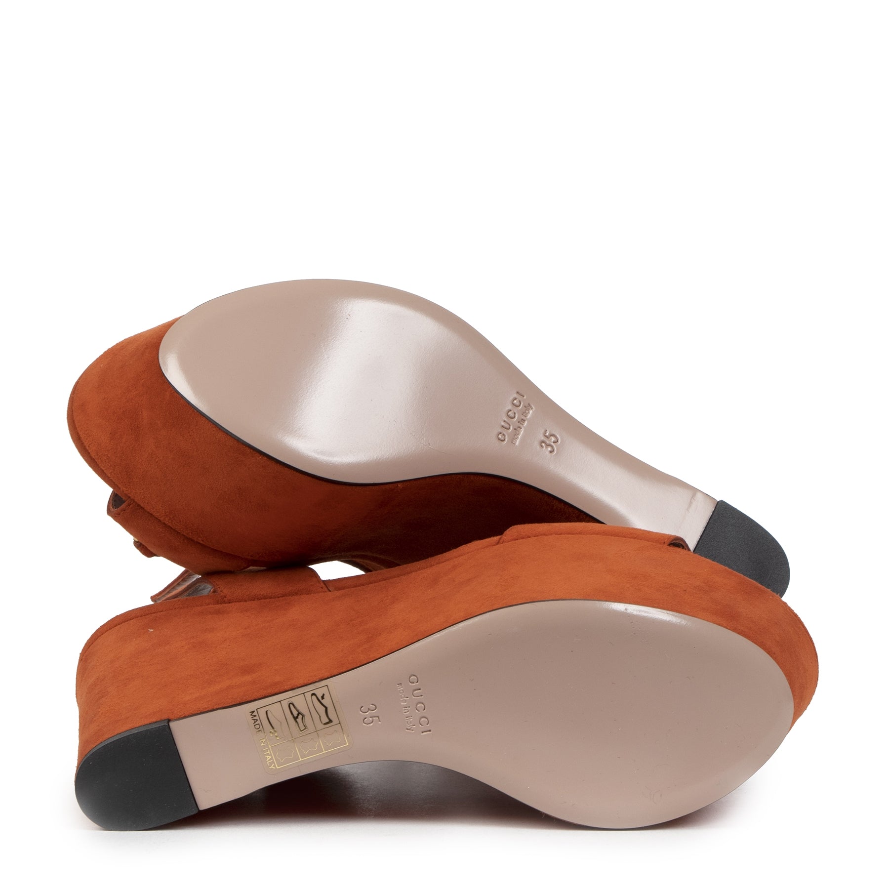 Authentic secondhand Gucci Orange Suede Wedges Size 35 designer shoes wedges heels sandals designer brands fashion safe secure online shopping worldwide shipping