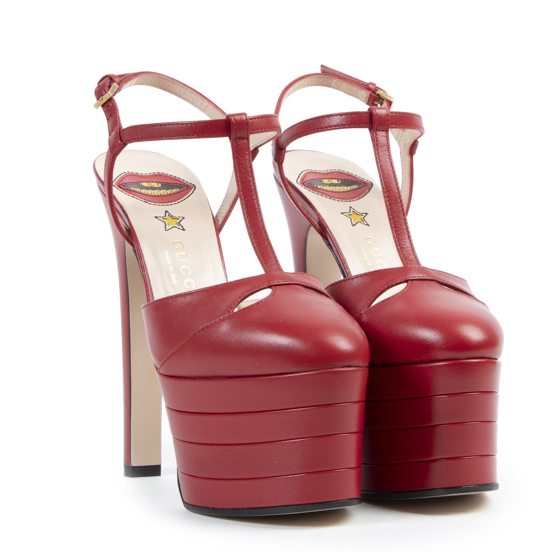 Gucci Angel Red Leather Platform Pumps pour le meilleur prix chez Labellov à Anvers