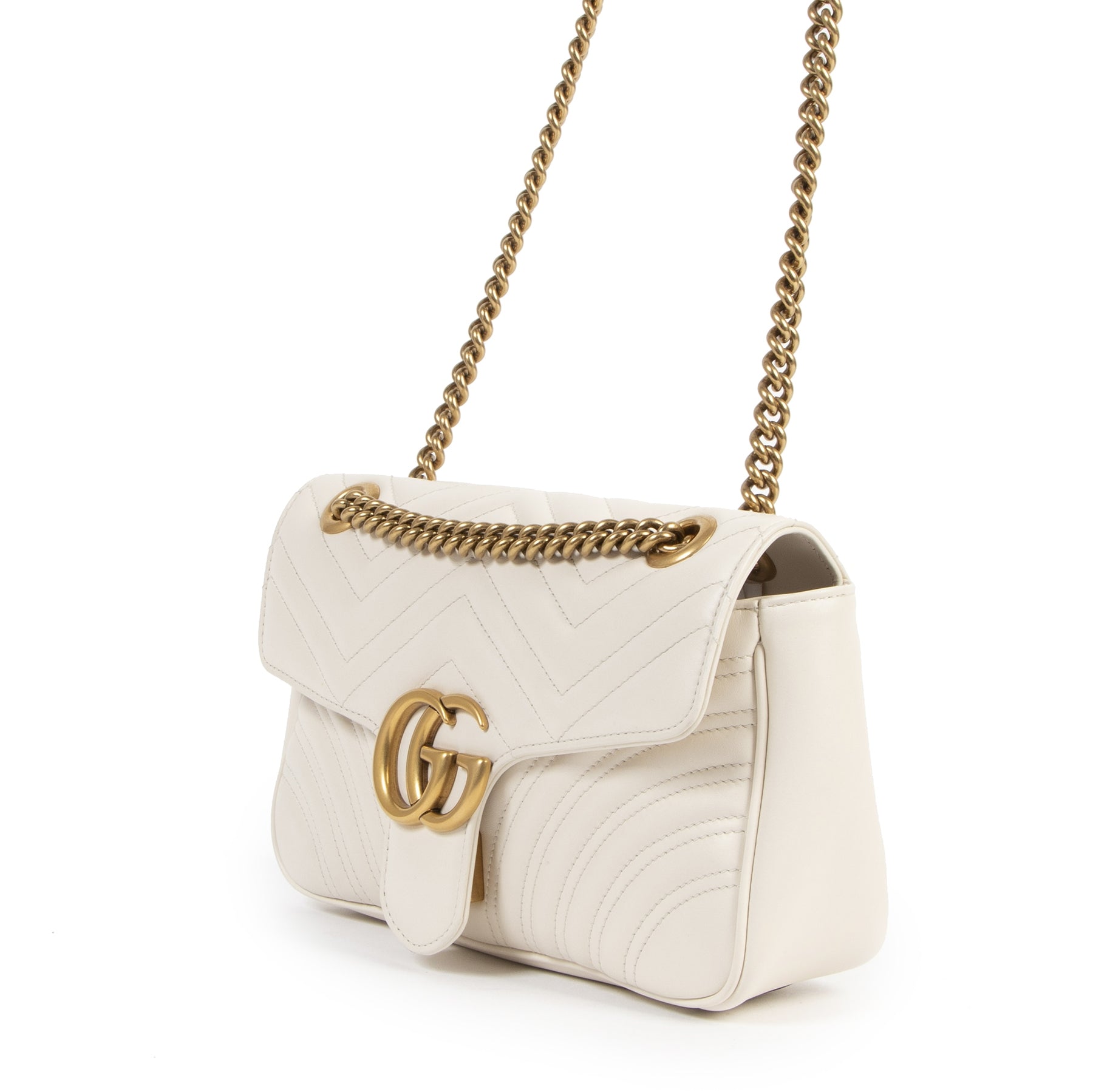Authentieke tweedehands vintage Gucci White Small Marmont Shoulder Bag koop online webshop LabelLOV
