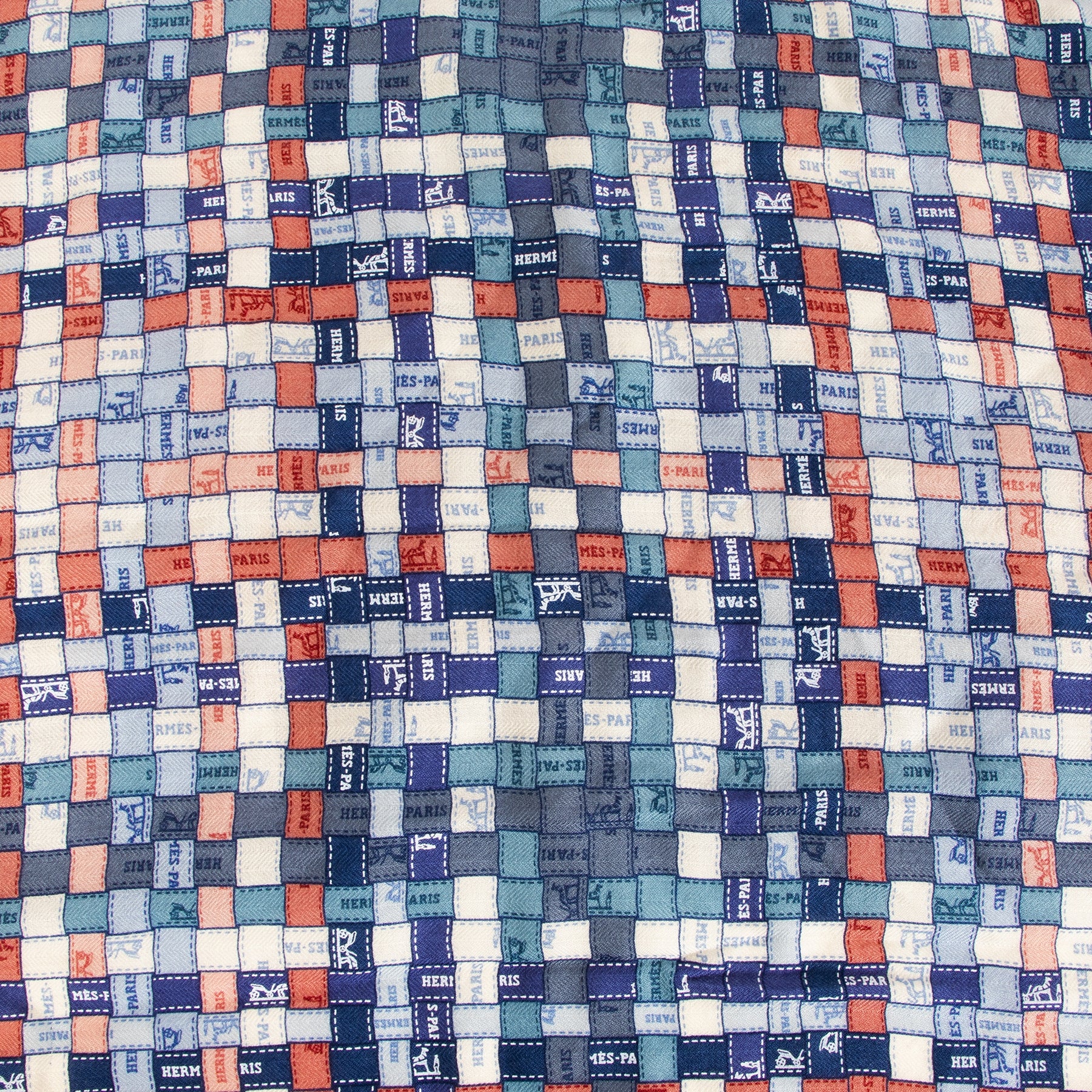 Authentic secondhand Hermès Cashmere Blue Logo Scarf designer scarves bags accessories luxury vintage webshop fashion designer brands safe secure online shopping worldwide shipping