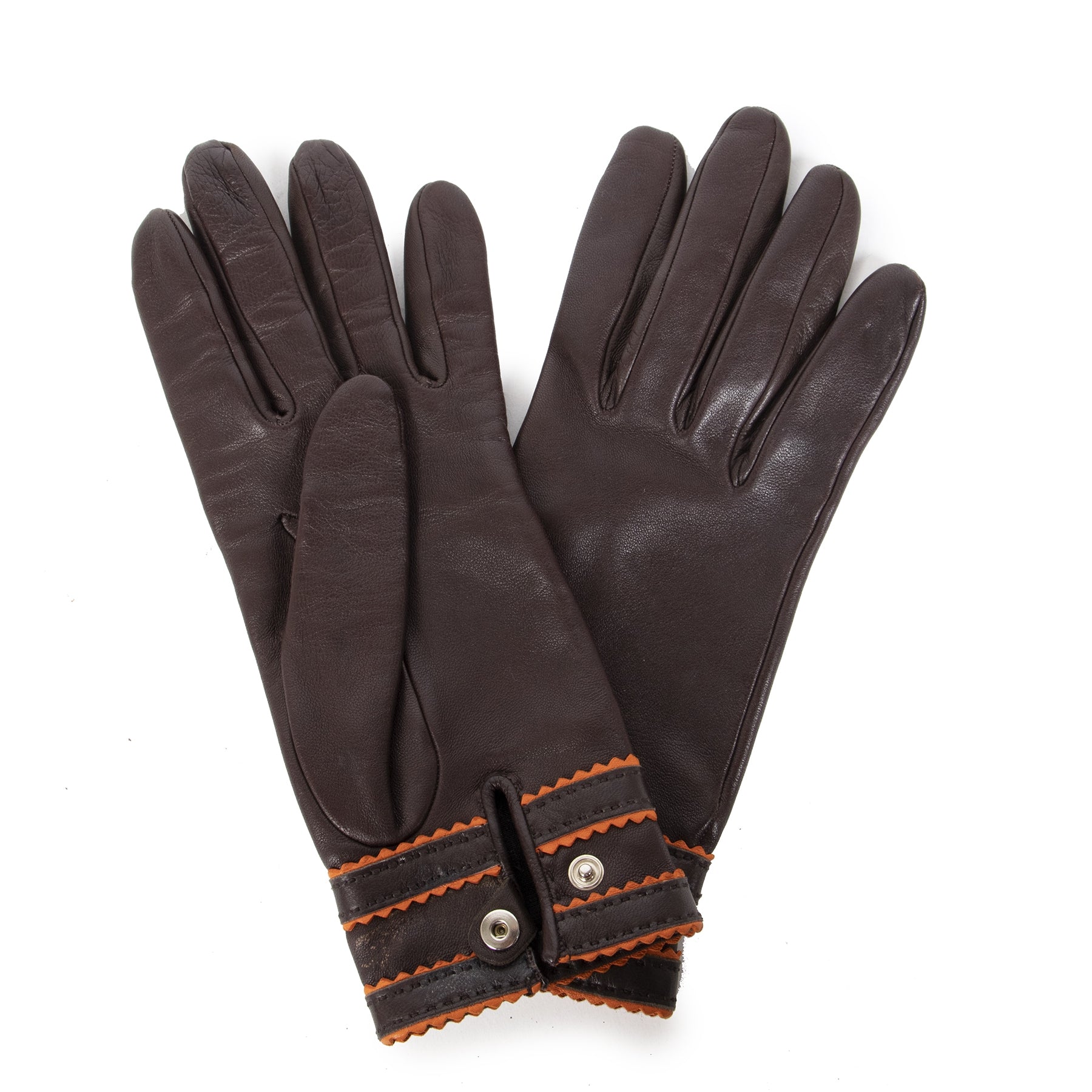 Authentic secondhand Hermès Brown Lambskin Leather Gloves designer accessories luxury vintage webshop designer brands safe secure online shopping worldwide shipping fashion designer bags