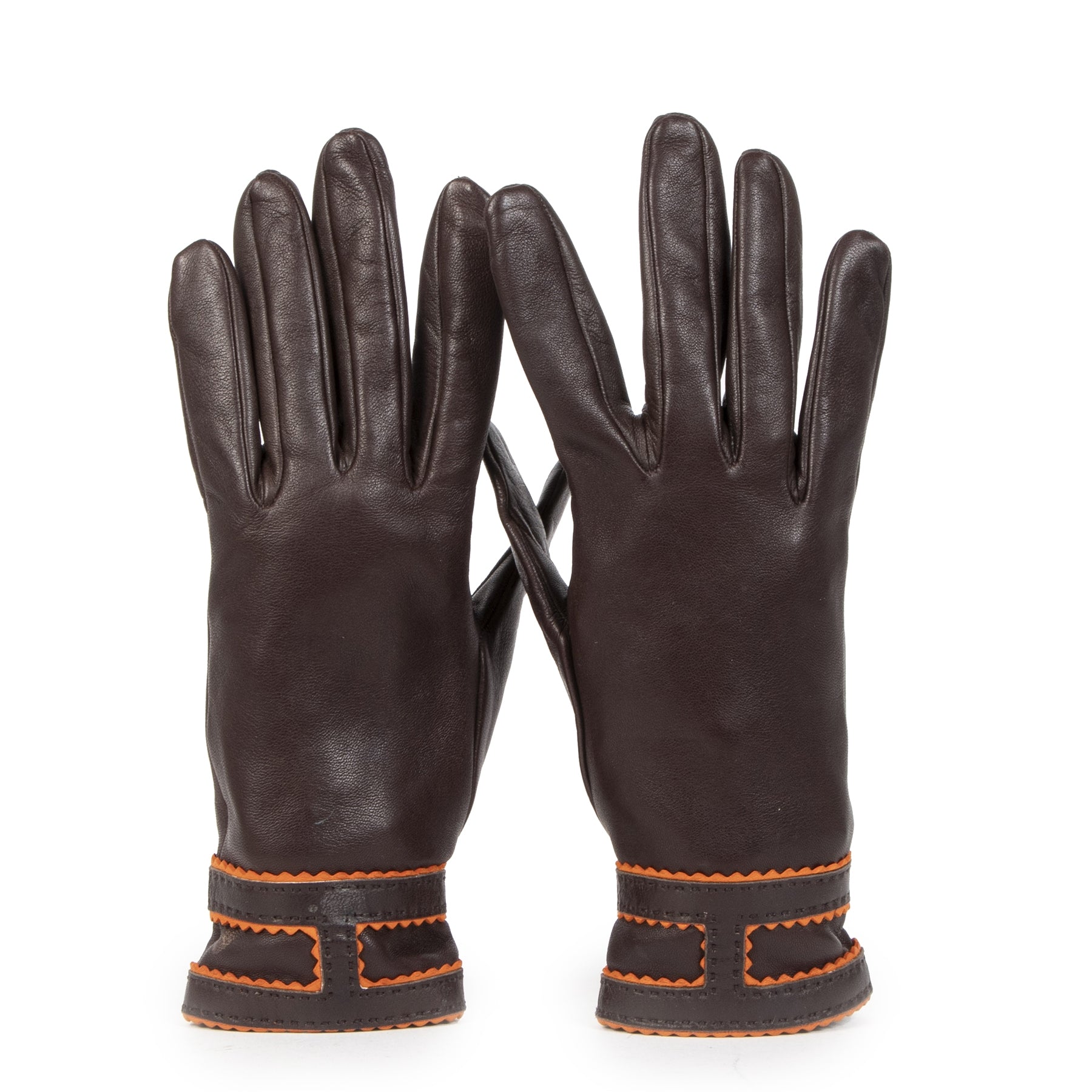 Authentieke Tweedehands Hermès Brown Lambskin Leather Gloves juiste prijs veilig online shoppen luxe merken webshop winkelen Antwerpen België mode fashion