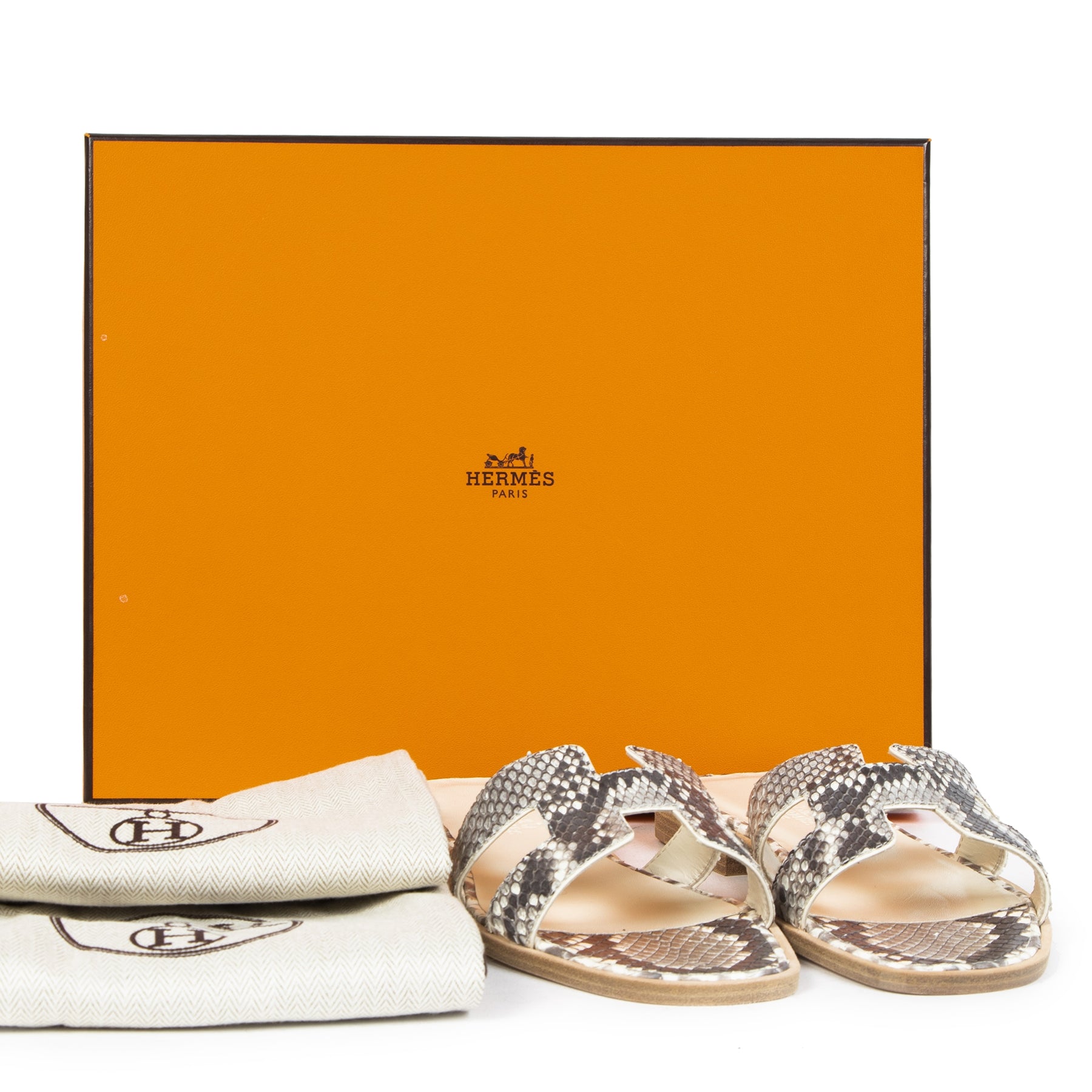 Authentieke tweedehands vintage Hermès Oran Python Mules - Size 35,5 koop online webshop LabelLOV