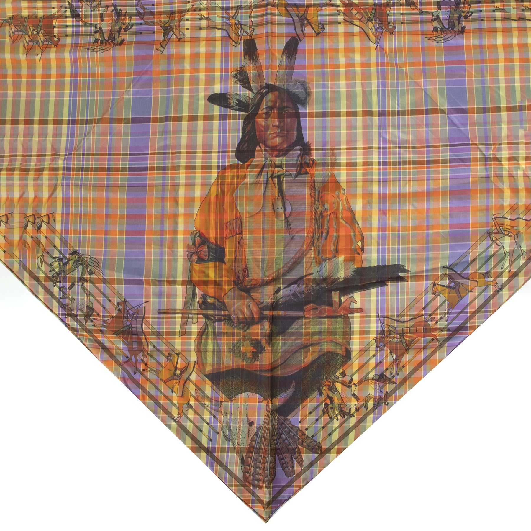 Authentieke tweedehands vintage Hermès Croquis Champs De Courses Scarf koop online webshop LabelLOV