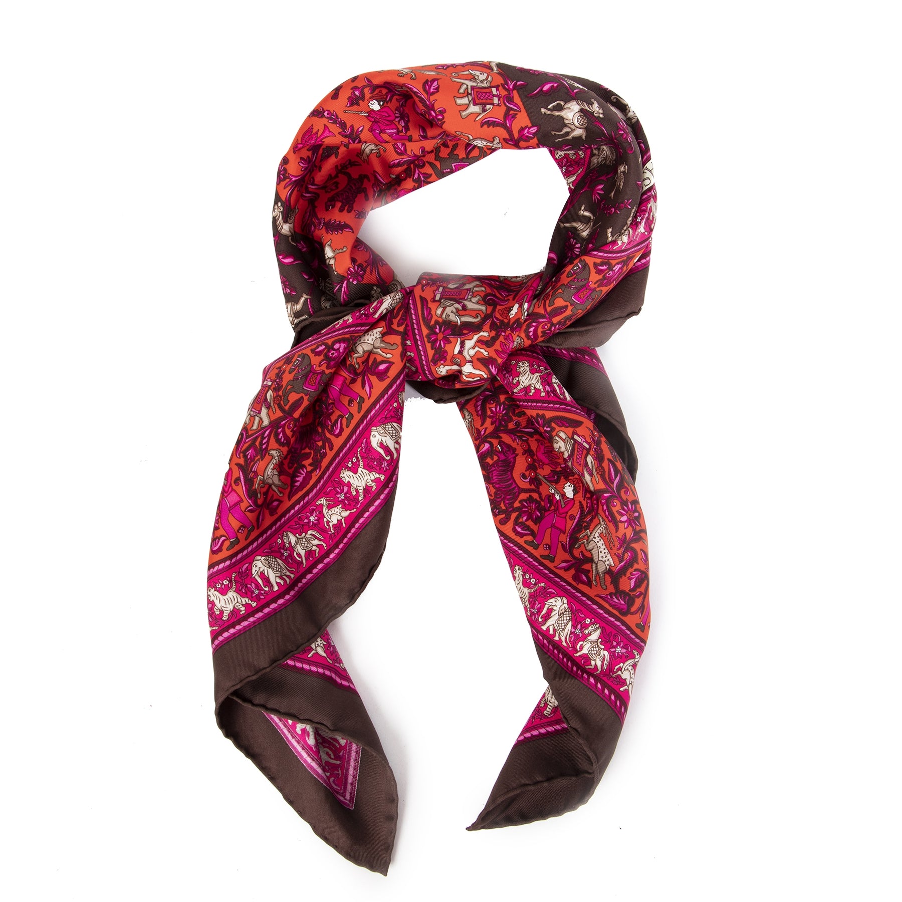 Authentic second-hand vintage Hermès Carré Chasse En Inde Scarf buy online webshop LabelLOV