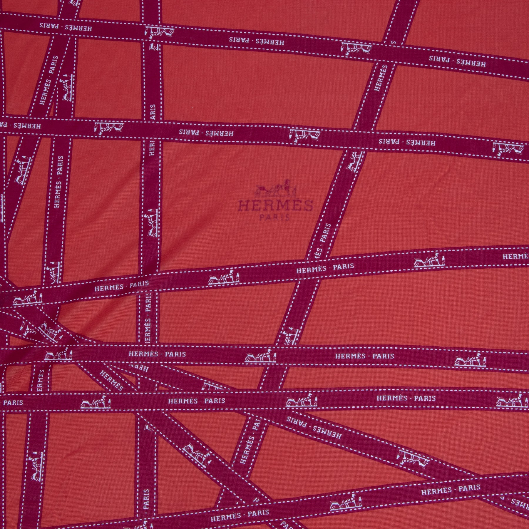 Authentieke tweedehands vintage Hermès Red Silk Jersey Bolduc Scarf koop online webshop LabelLOV