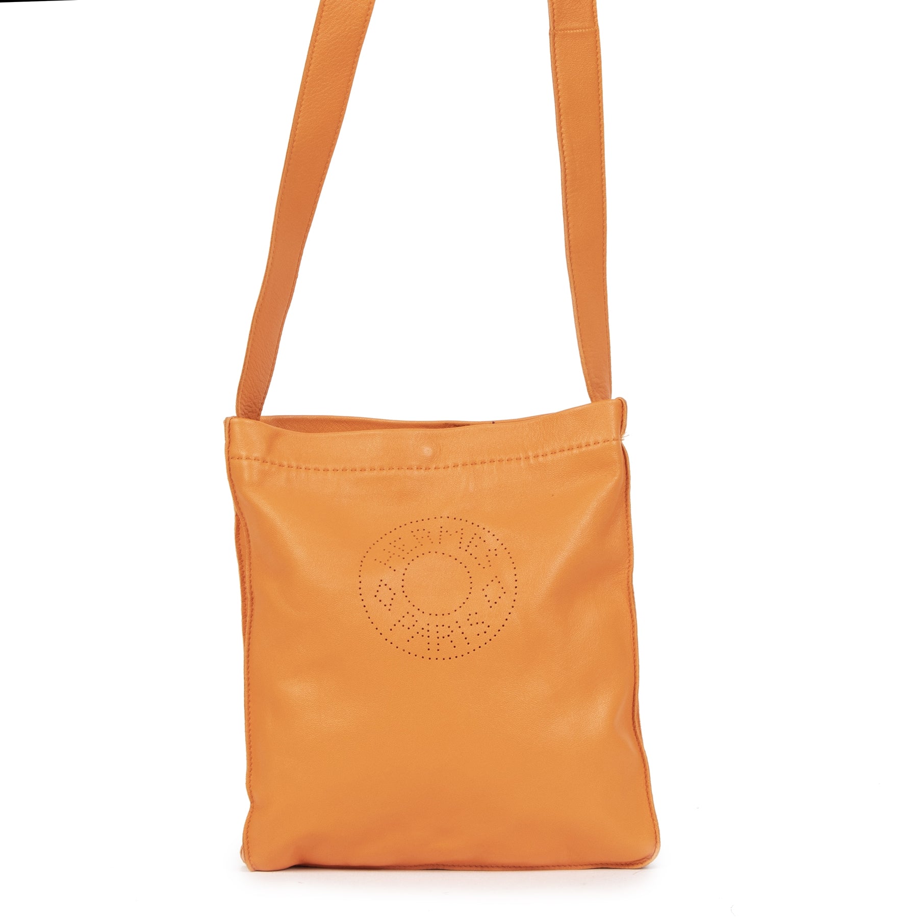 Authentic second-hand vintage Hermès Orange Clou De Selle Crossbody Bag buy online webshop LabelLOV