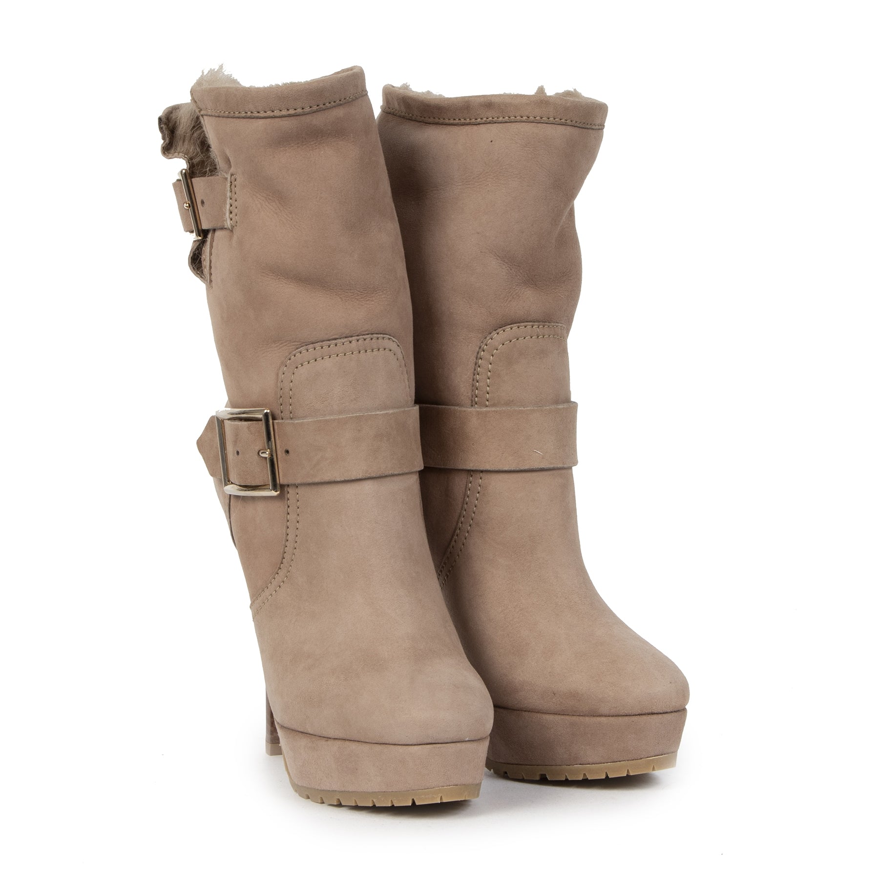 Jimmy Choo Beige Suede Shearling Dylan Boots Size 36 te koop bij Labellov