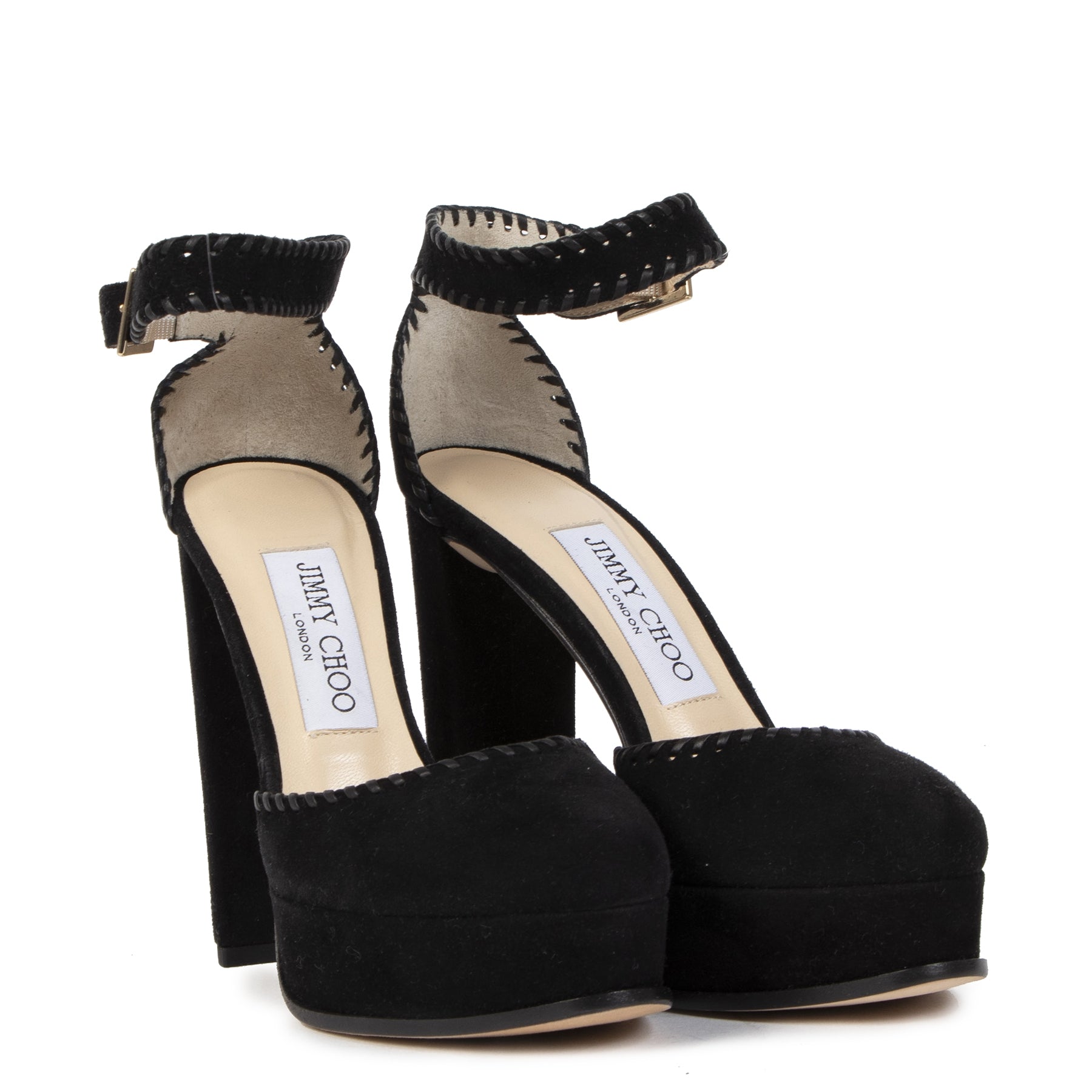 Authentic secondhand Jimmy Choo Black Suede Daphne Platform Sandals - Size 35 designer high heels shoes pumps sandals designer brands fashion luxury vintage webshop safe secure online shopping worldwide shipping