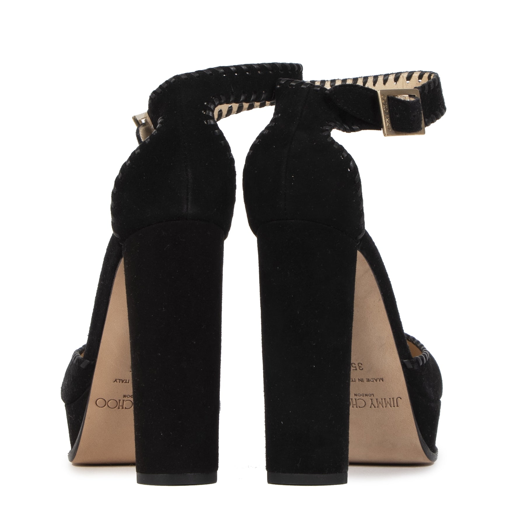 Authentieke Tweedehands Jimmy Choo Black Suede Daphne Platform Sandals - Size 35 juiste prijs veilig online shoppen luxe merken webshop winkelen Antwerpen België mode fashion