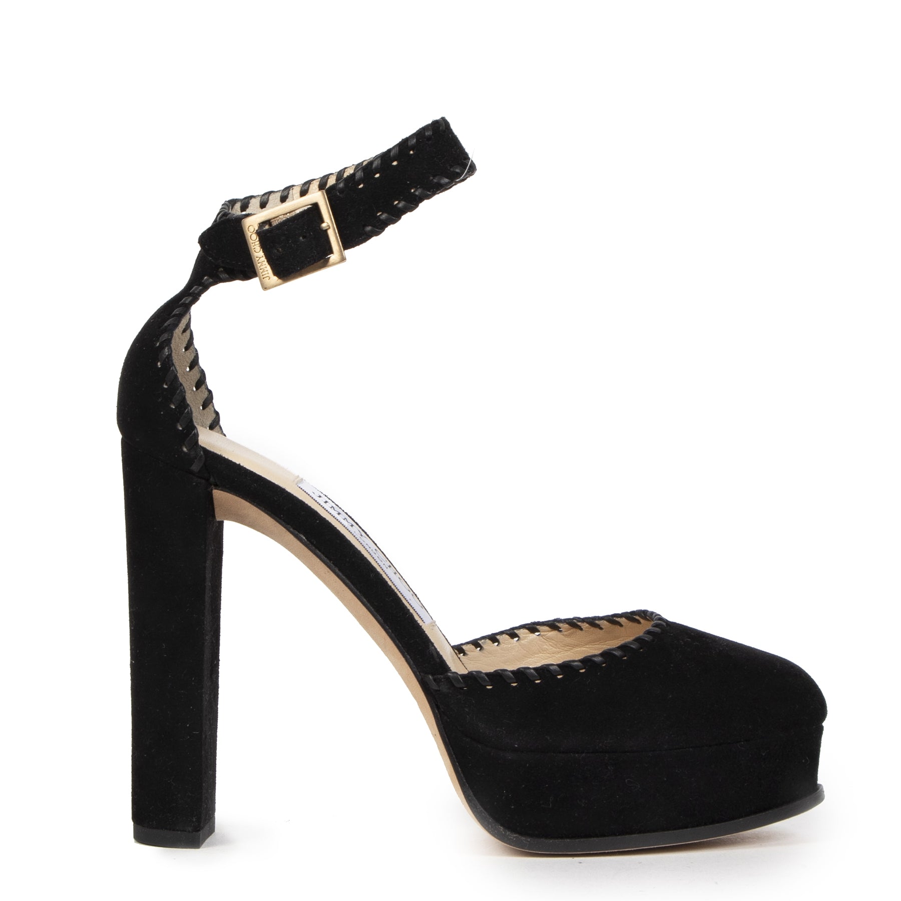 Authentieke Tweedehands Jimmy Choo Black Suede Daphne Platform Sandals - Size 35 juiste prijs veilig online shoppen luxe merken webshop winkelen Antwerpen België mode fashion