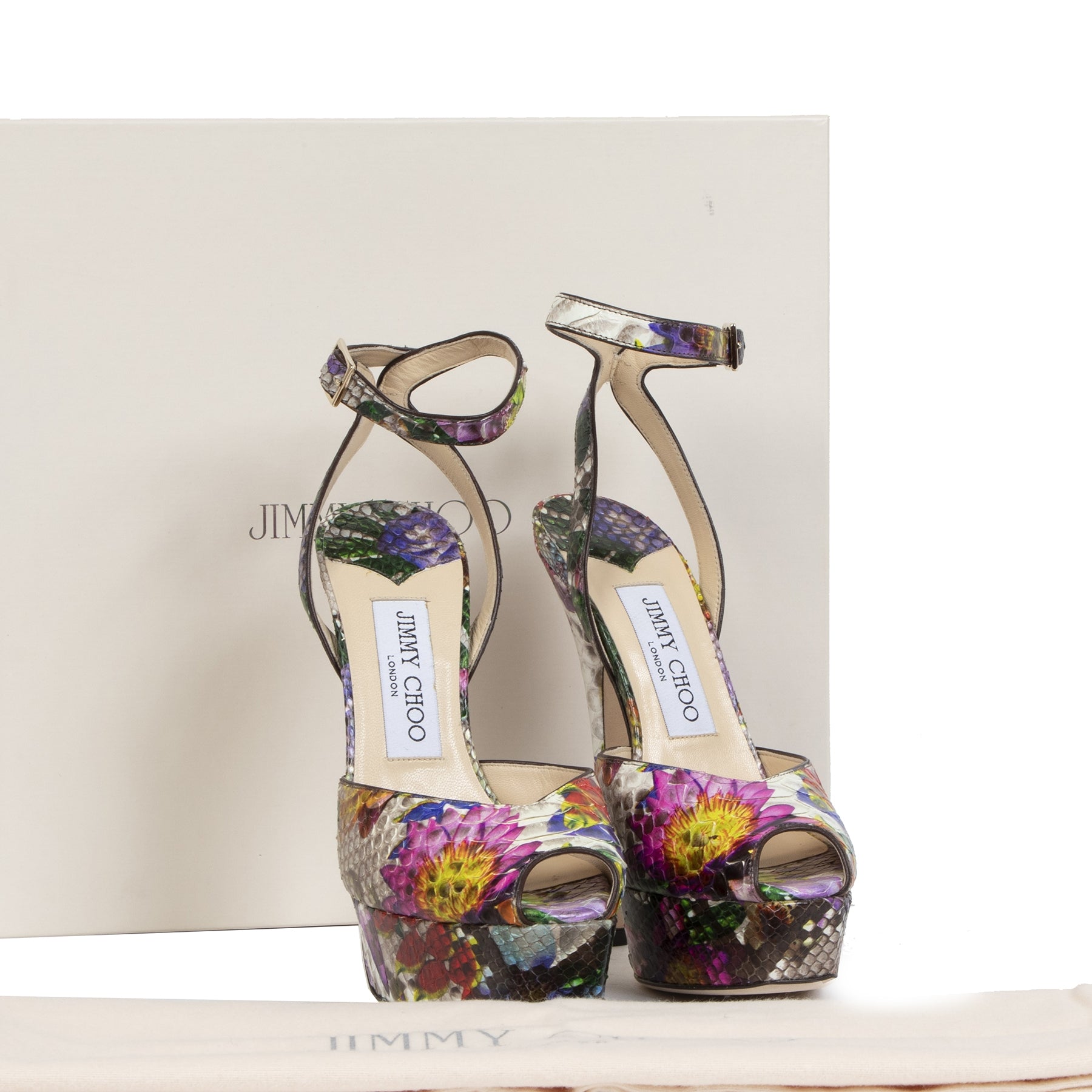 Jimmy Choo Floral Print Python Multicolor Sandals - size 35
