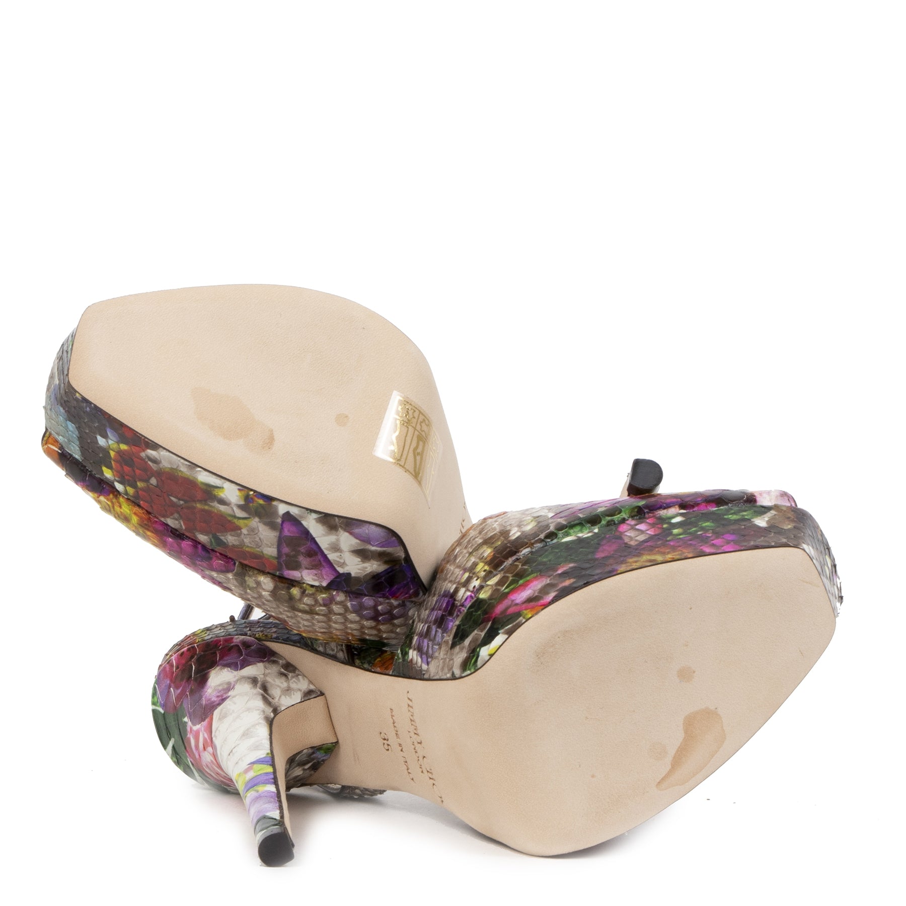 Jimmy Choo Floral Print Python Multicolor Sandals for sale online at Labellov