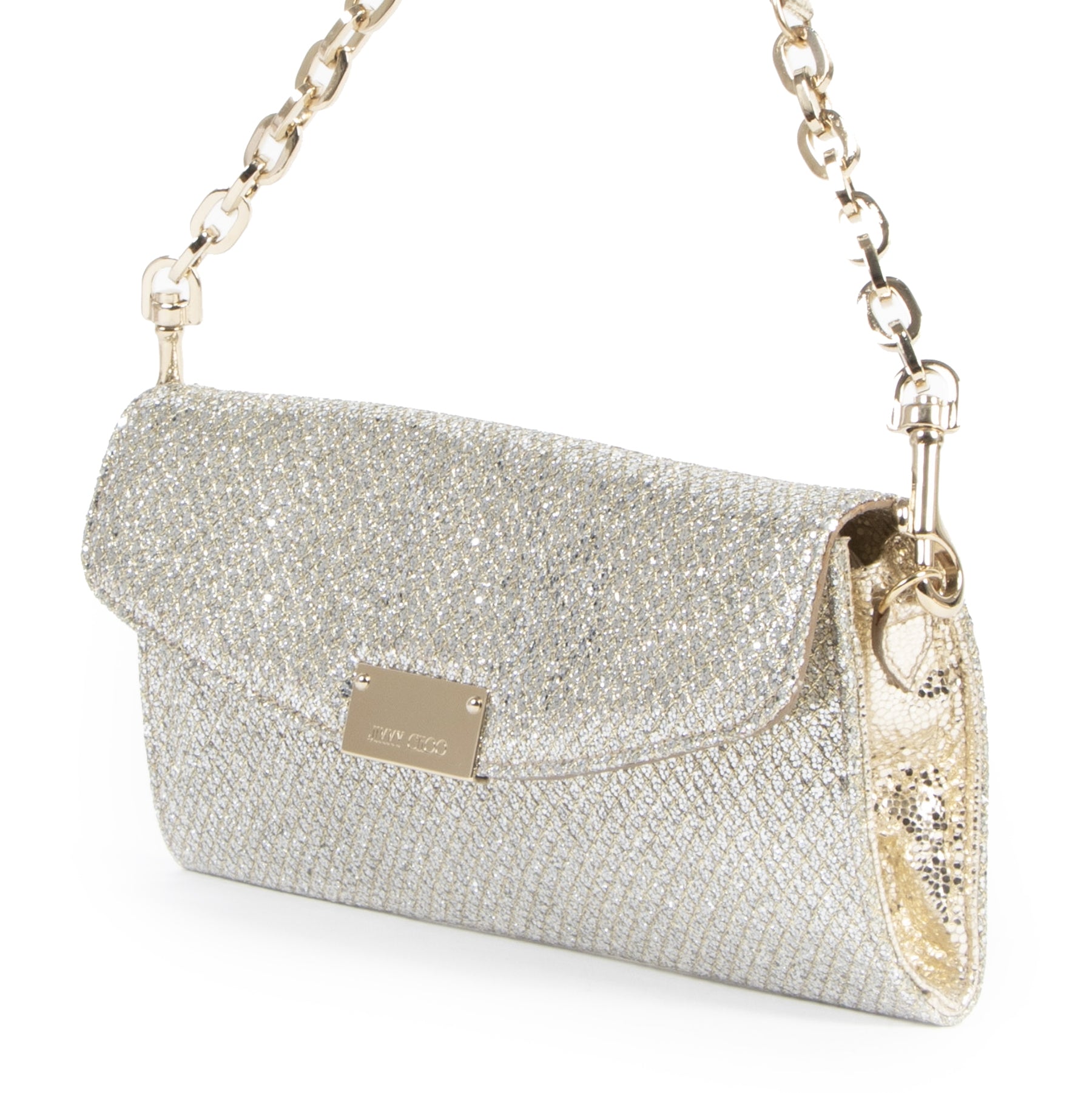 Jimmy Choo Silver Glitter Clutch