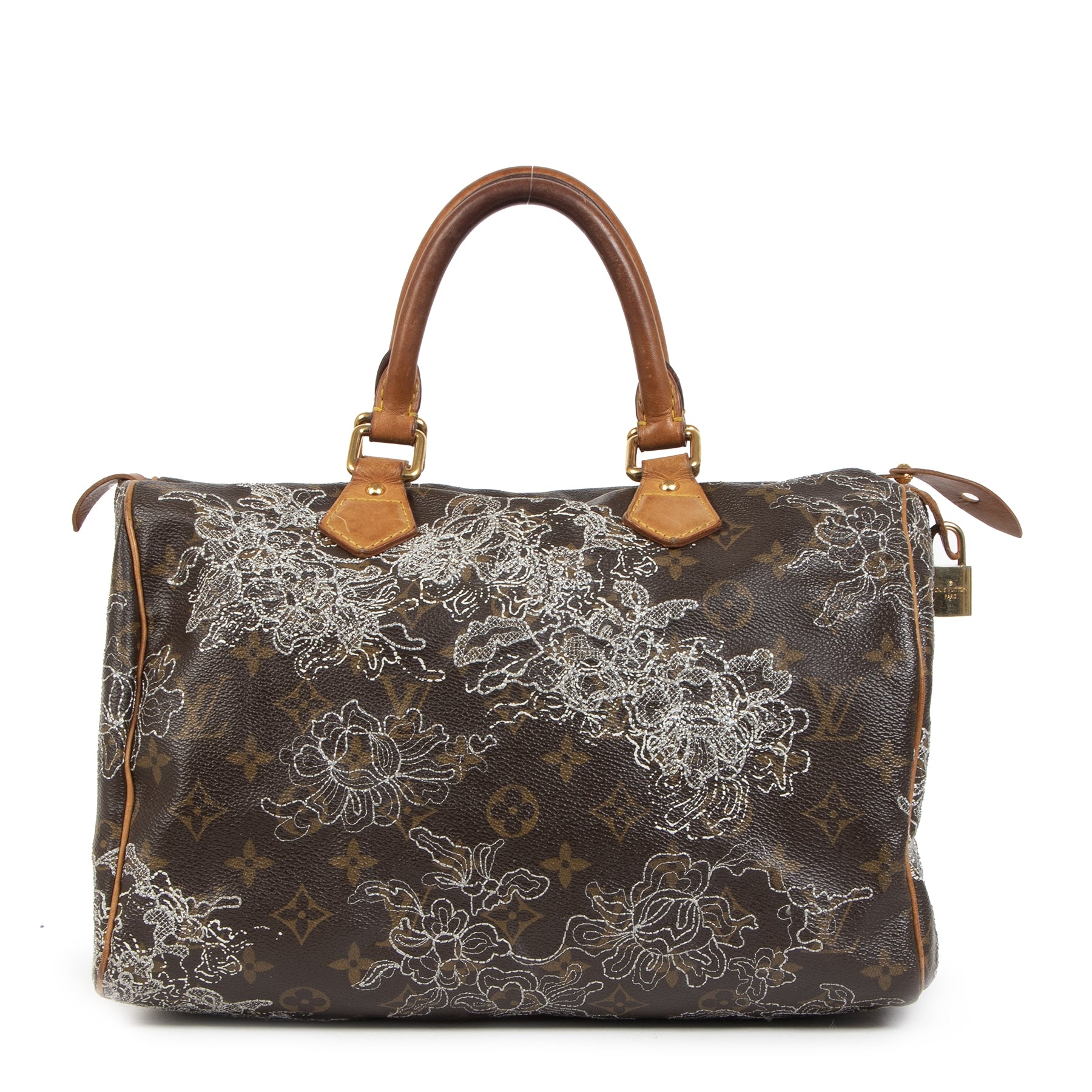 Authentieke tweedehands vintage Louis Vuitton Limited Edition Speedy Dentelle 30 Bag koop online webshop LabelLOV