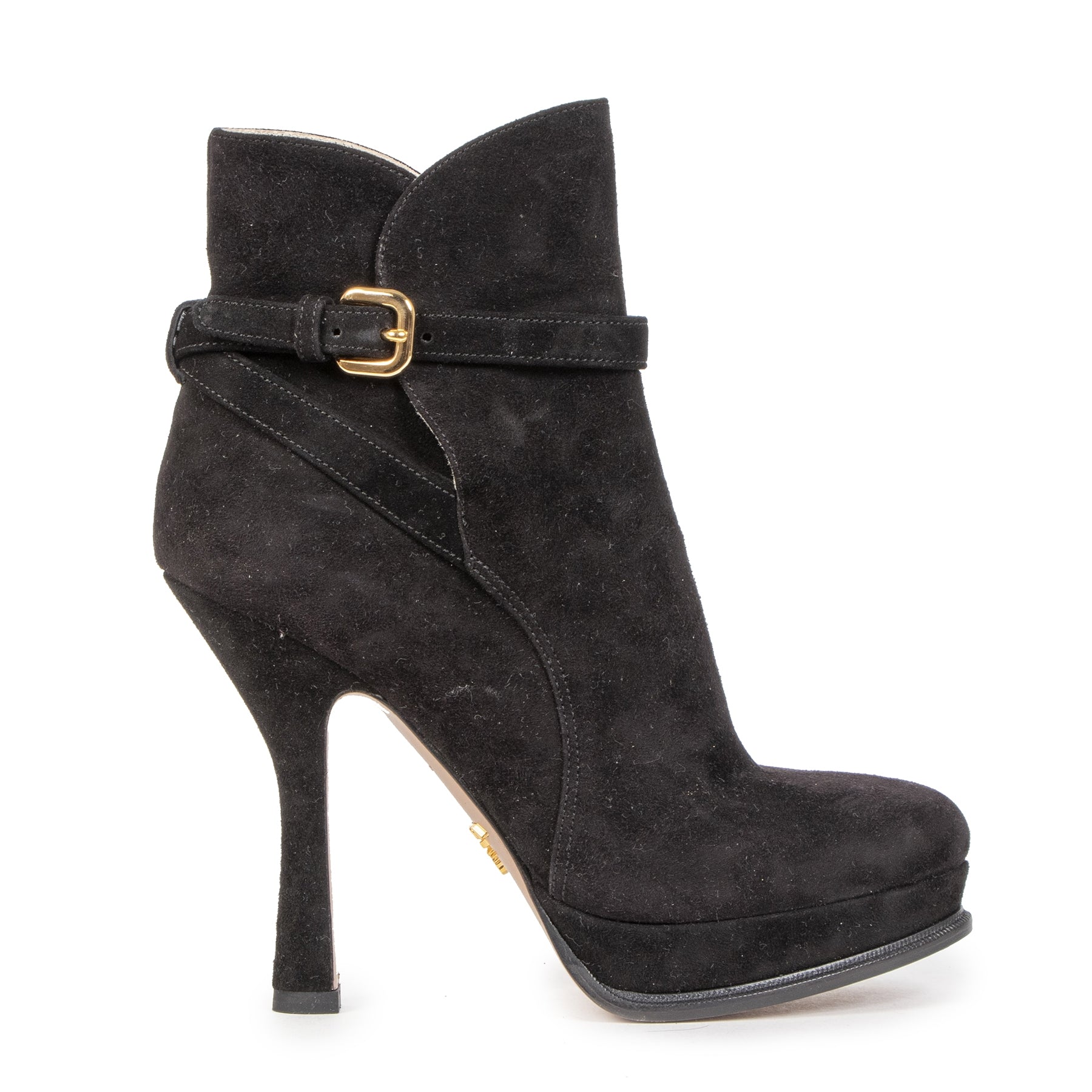 Authentieke Tweedehands Prada Black Suede Platform Ankle Boots - Size 36 juiste prijs veilig online shoppen luxe merken webshop winkelen Antwerpen België mode fashion