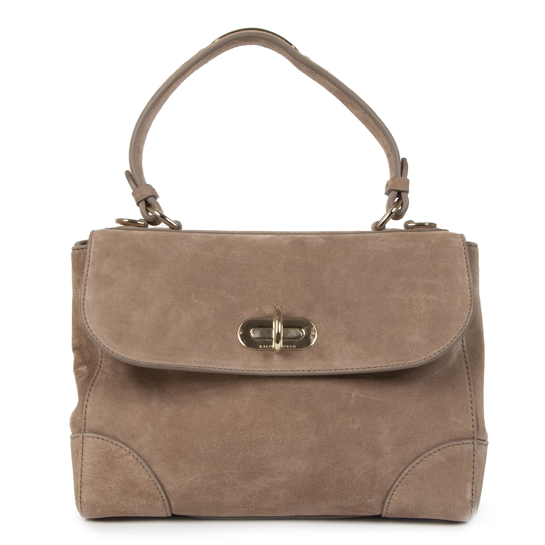 Authentieke Tweedehands Ralph Lauren Taupe Suede Shoulder Bag juiste prijs veilig online shoppen luxe merken webshop winkelen Antwerpen België mode fashion