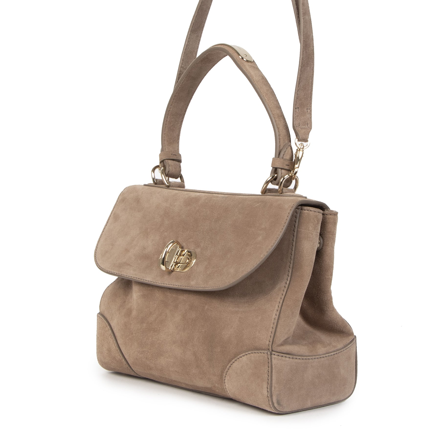 Authentieke Tweedehands Ralph Lauren Taupe Suede Shoulder Bag juiste prijs veilig online shoppen luxe merken webshop winkelen Antwerpen België mode fashion