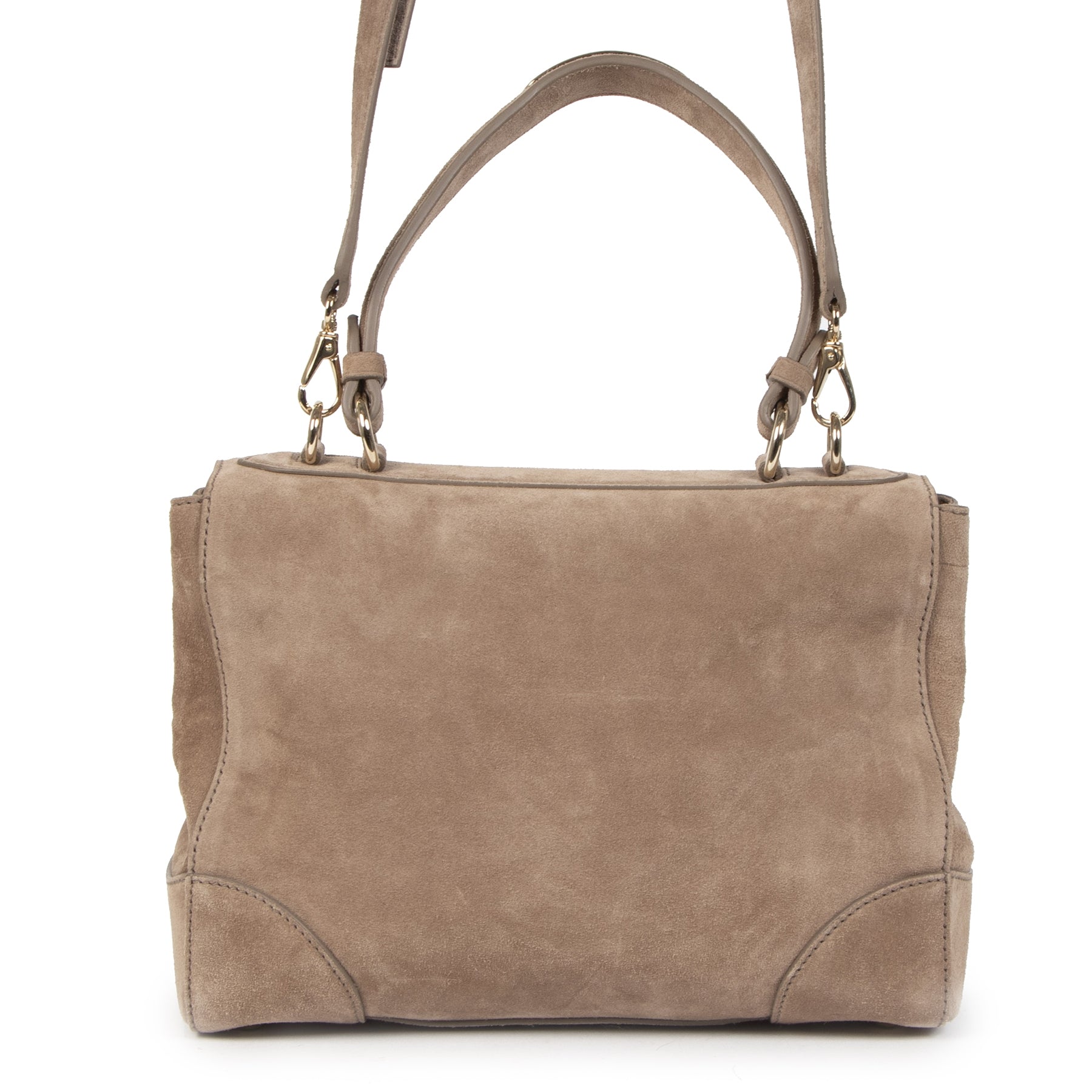 Authentic secondhand Ralph Lauren Taupe Suede Shoulder Bag designer bags designer brands fashion luxury vintage webshop safe secure online shopping worldwide shipping