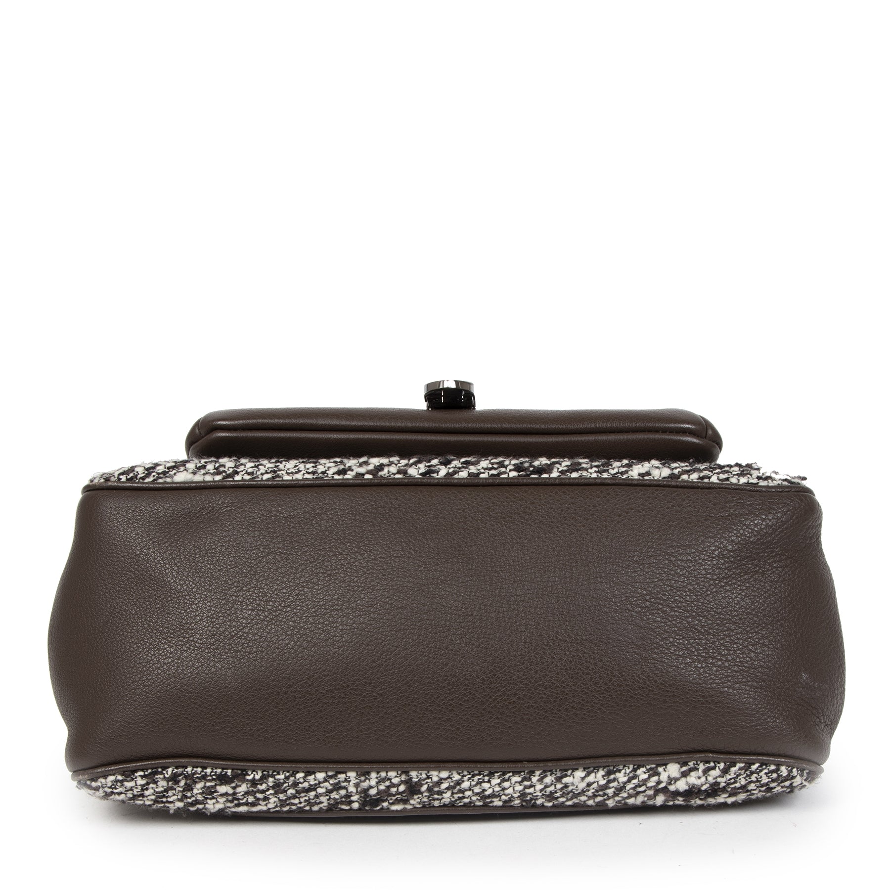 Authentic second-hand vintage Chanel Brown Leather Tweed Bag buy online webshop LabelLOV