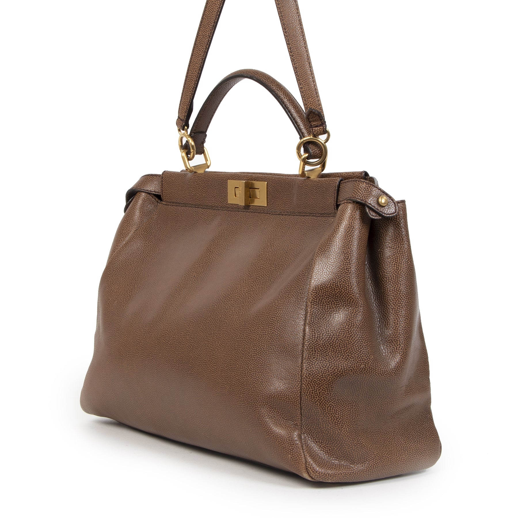 Fendi Peekaboo Large Pebbled and Patent Leather Bag