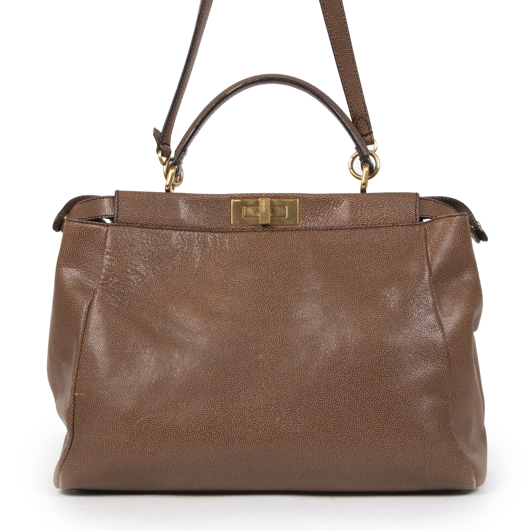 Fendi Peekaboo Large Pebbled and Patent Leather Bag