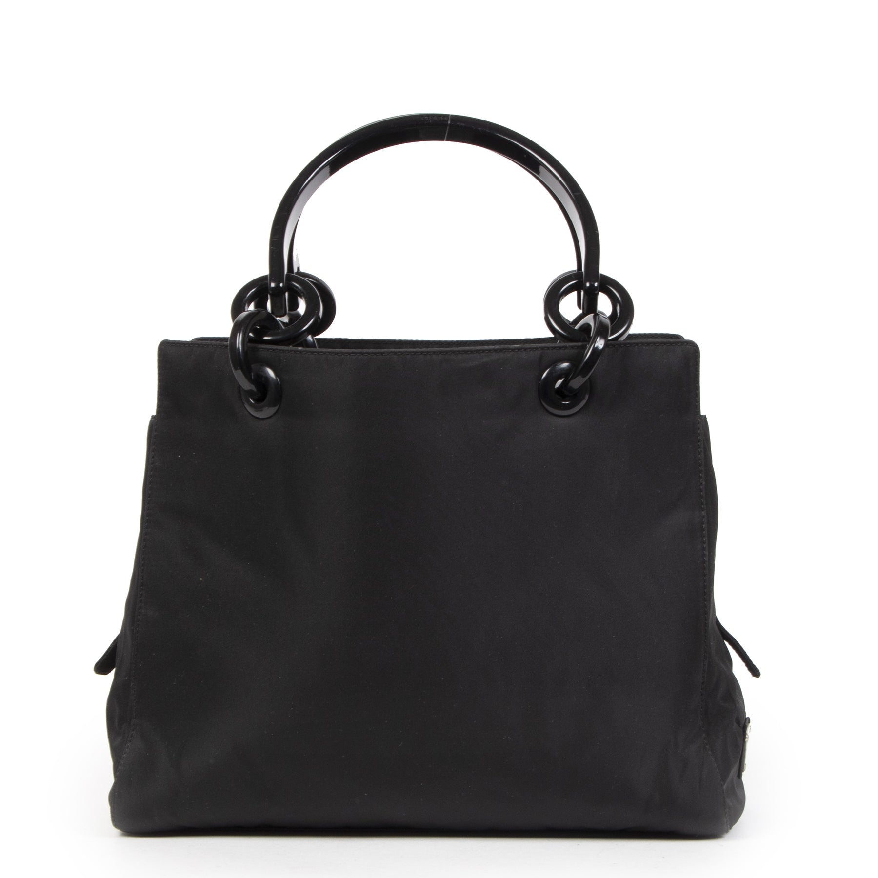Authentic second-hand vintage Prada Black Nylon Top Handle Bag buy online webshop LabelLOV