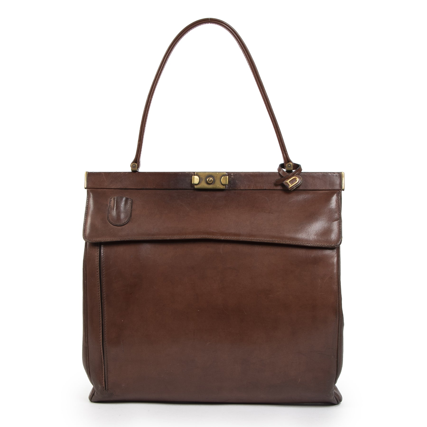 Authentic second-hand vintage Delvaux Brown Top Handle Bag buy online webshop LabelLOV
