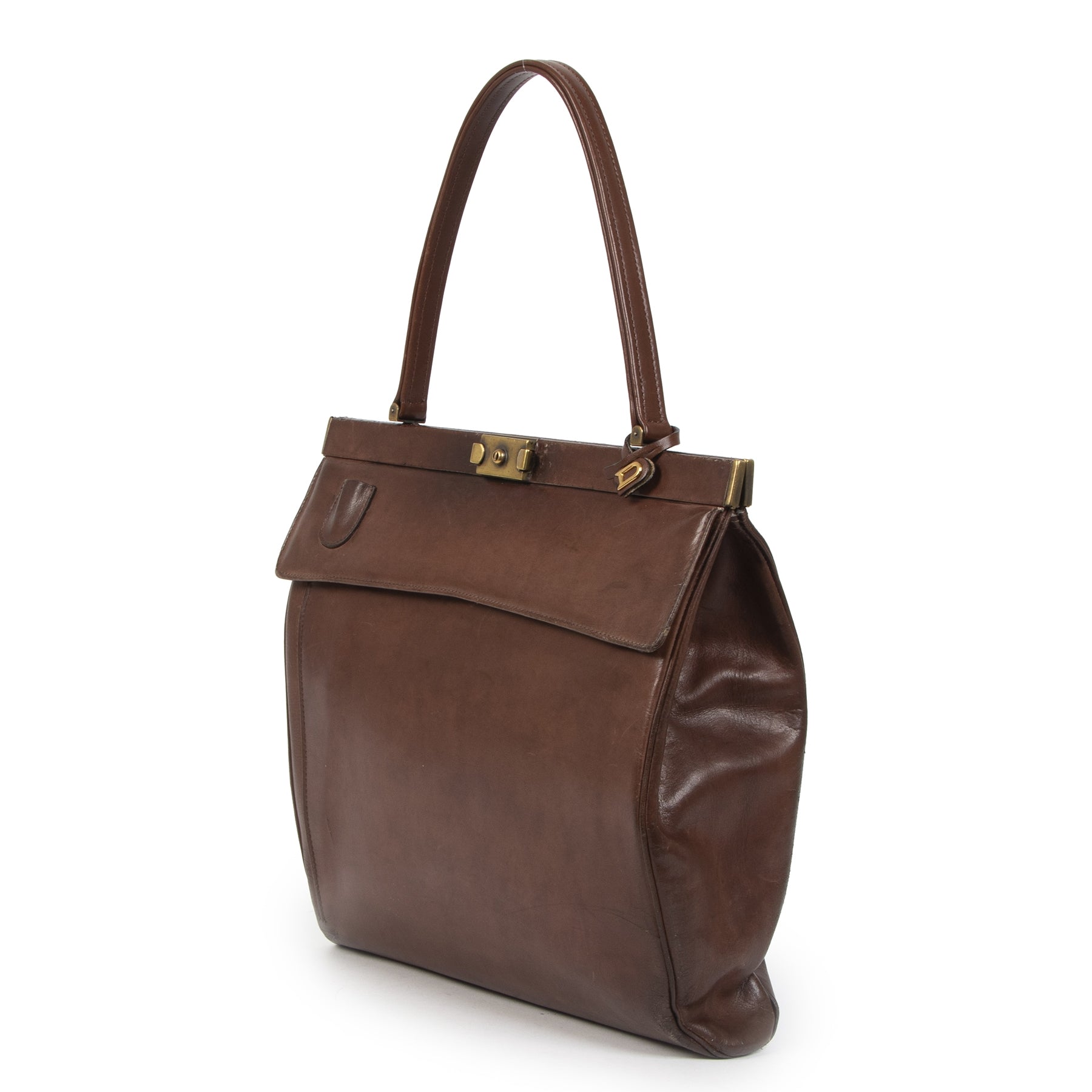 Authentic second-hand vintage Delvaux Brown Top Handle Bag buy online webshop LabelLOV