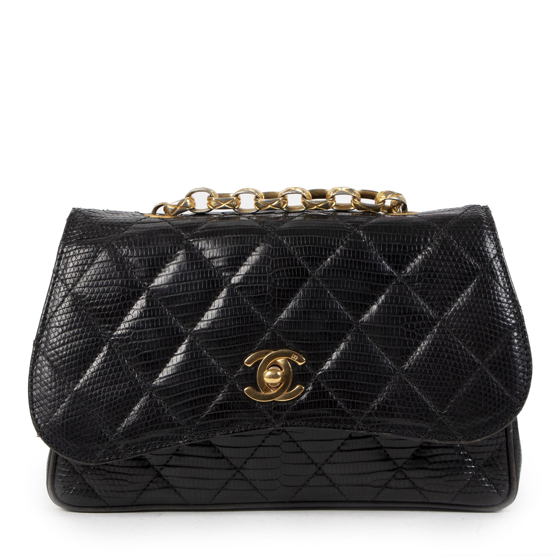 Chanel Vintage Black Lizard Evening Bag