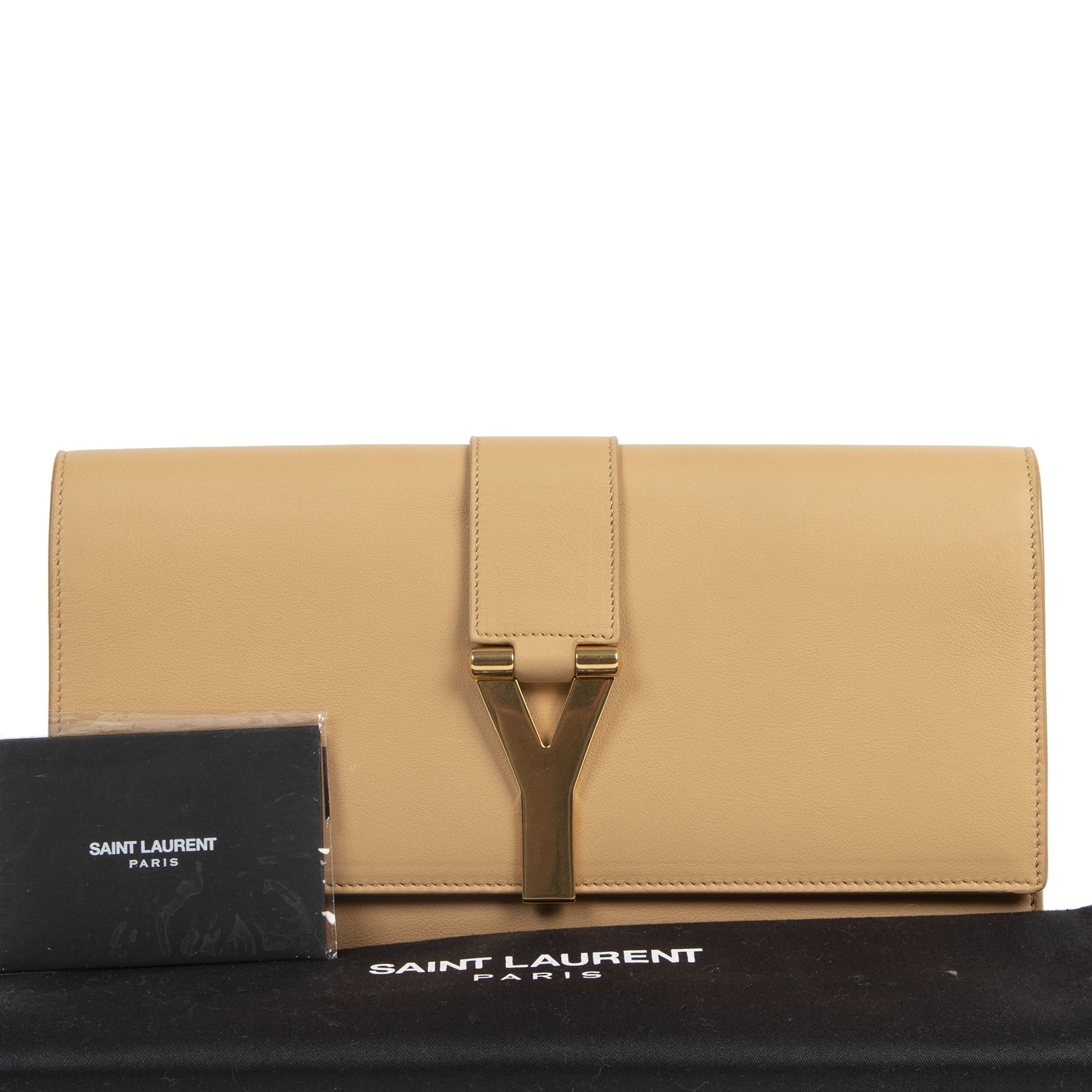 Authentic secondhand Saint Laurent Camel Leather Y Clutch designer bags fashion luxury vintage webshop safe secure online shopping