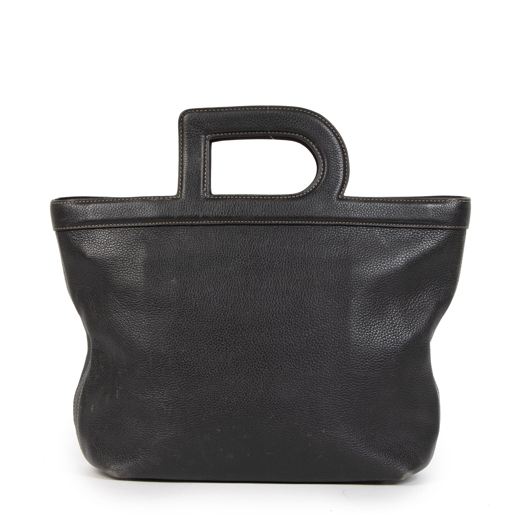 Authentic second-hand vintage Delvaux Black D Top Handle Bag buy online webshop LabelLOV