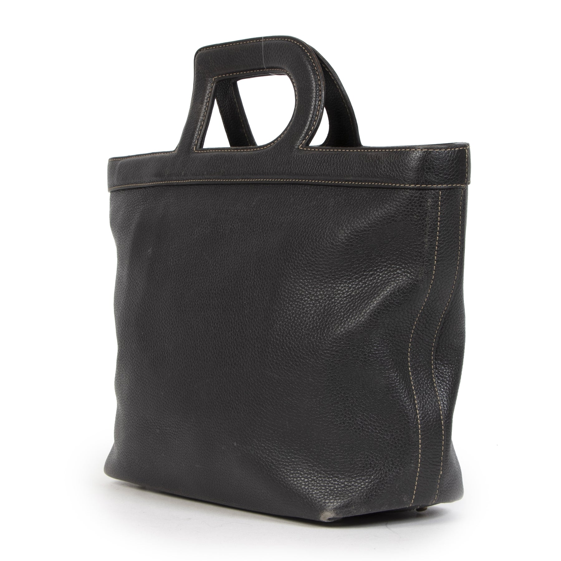 Authentieke tweedehands vintage Delvaux Black D Top Handle Bag koop online webshop LabelLOV
