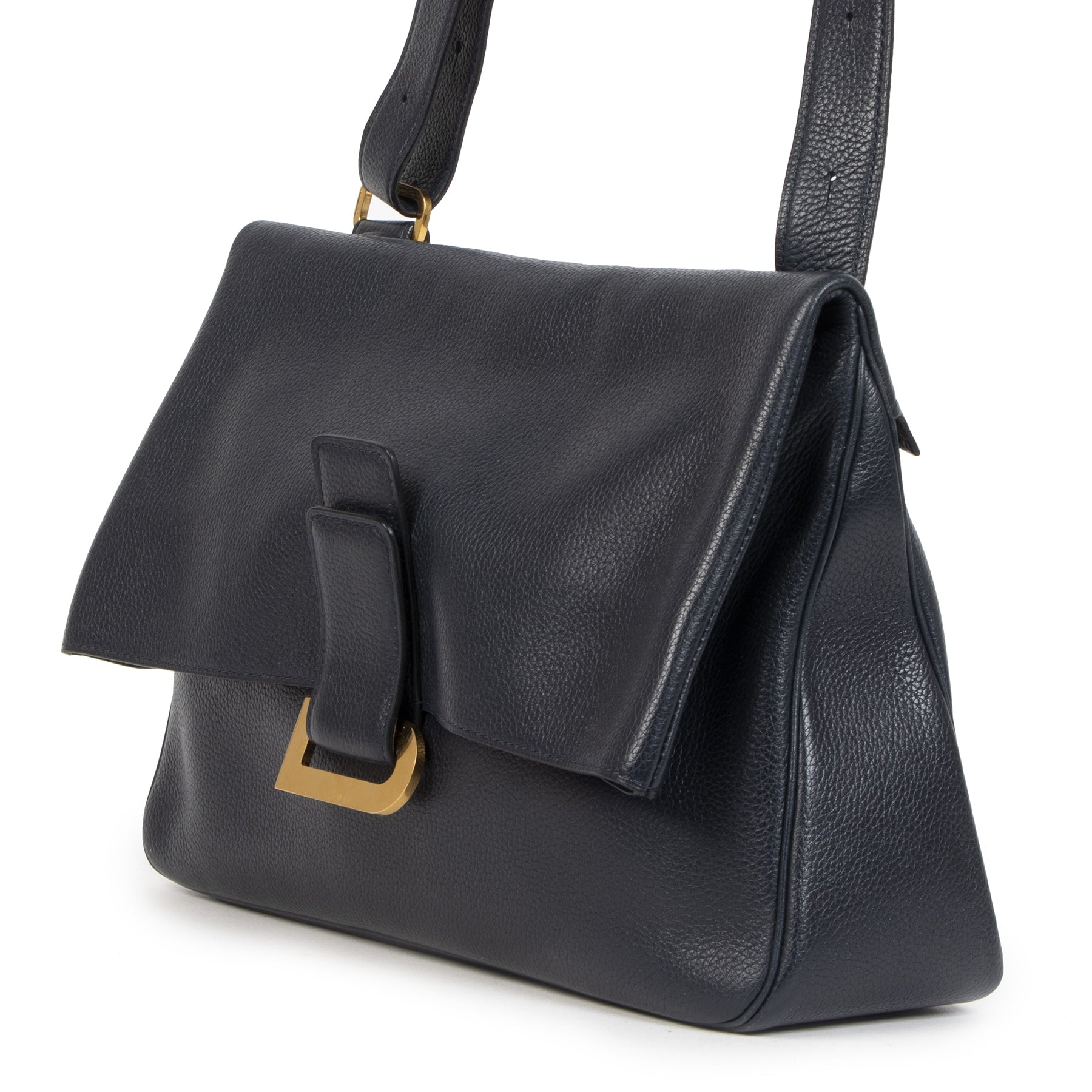 Authentieke tweedehands vintage Delvaux Blue Leather Crossbody Bag koop online webshop LabelLOV