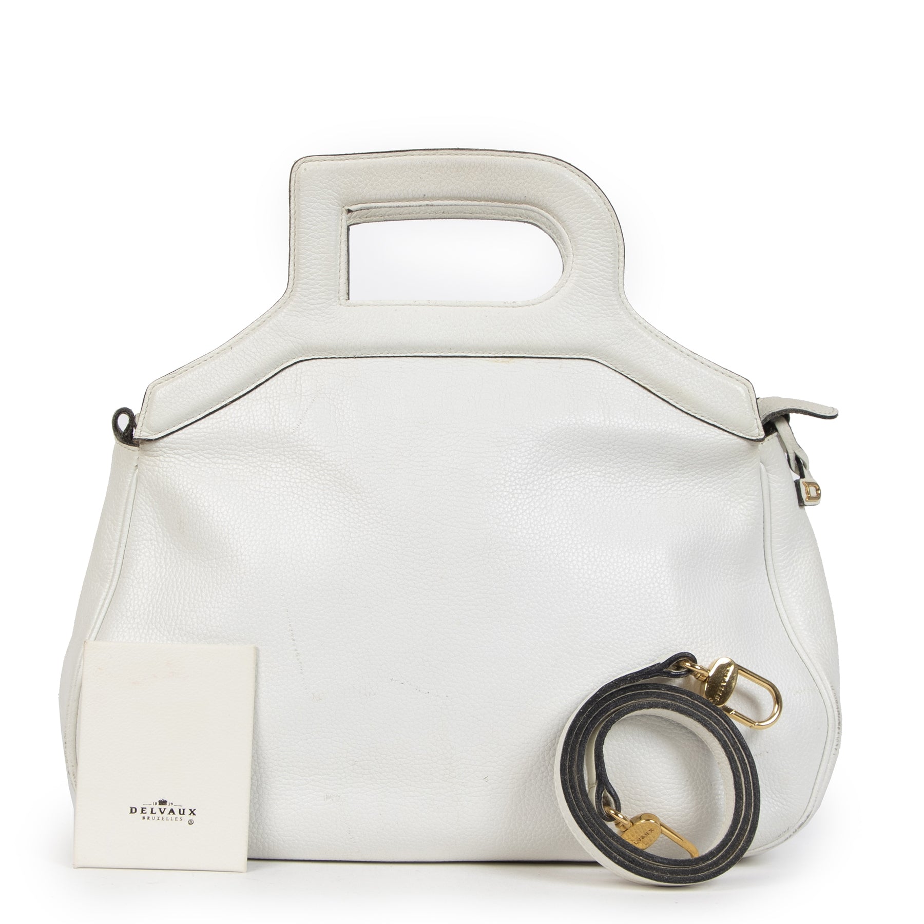 Authentieke tweedehands vintage Delvaux White D Top Handle Bag koop online webshop LabelLOV