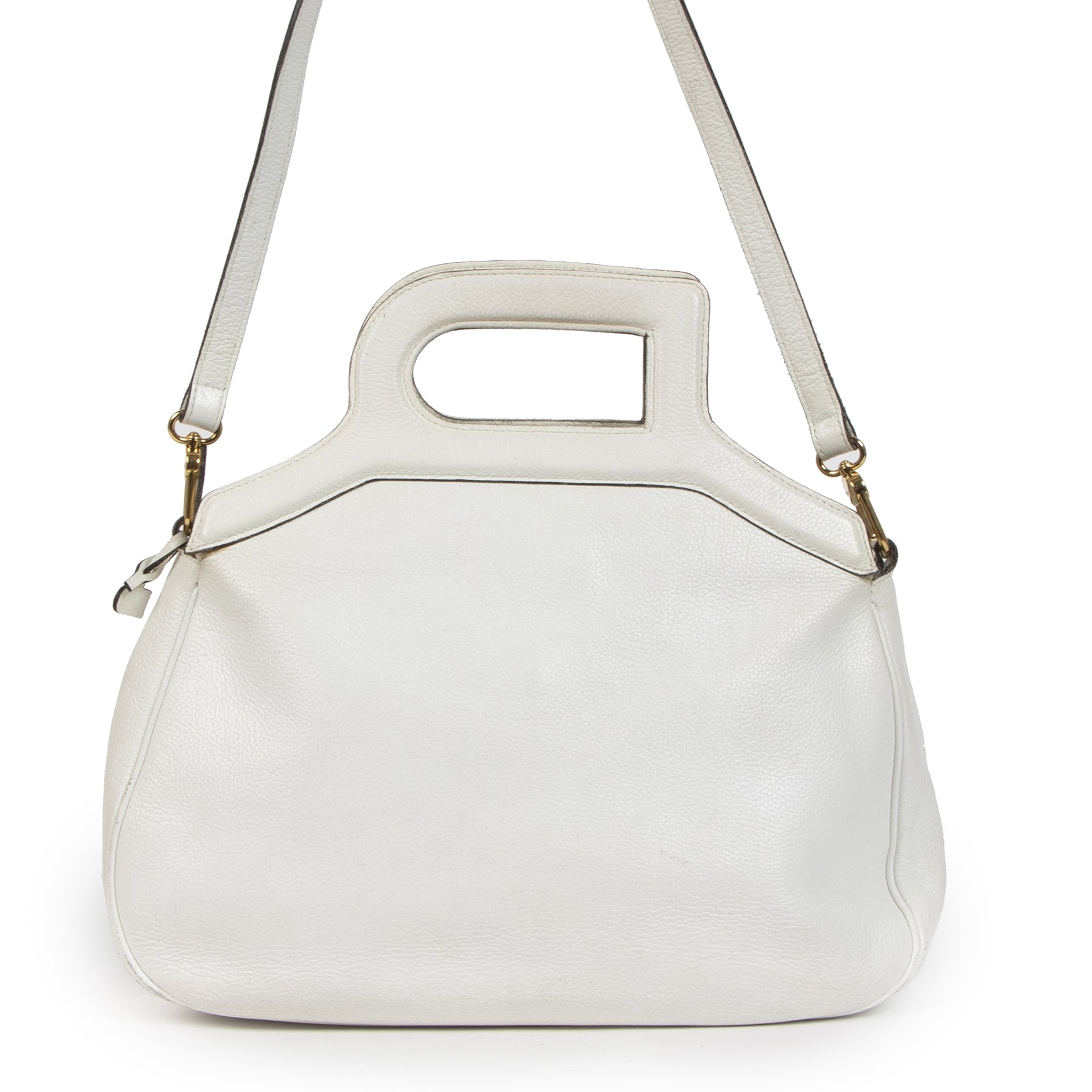 Authentieke tweedehands vintage Delvaux White D Top Handle Bag koop online webshop LabelLOV
