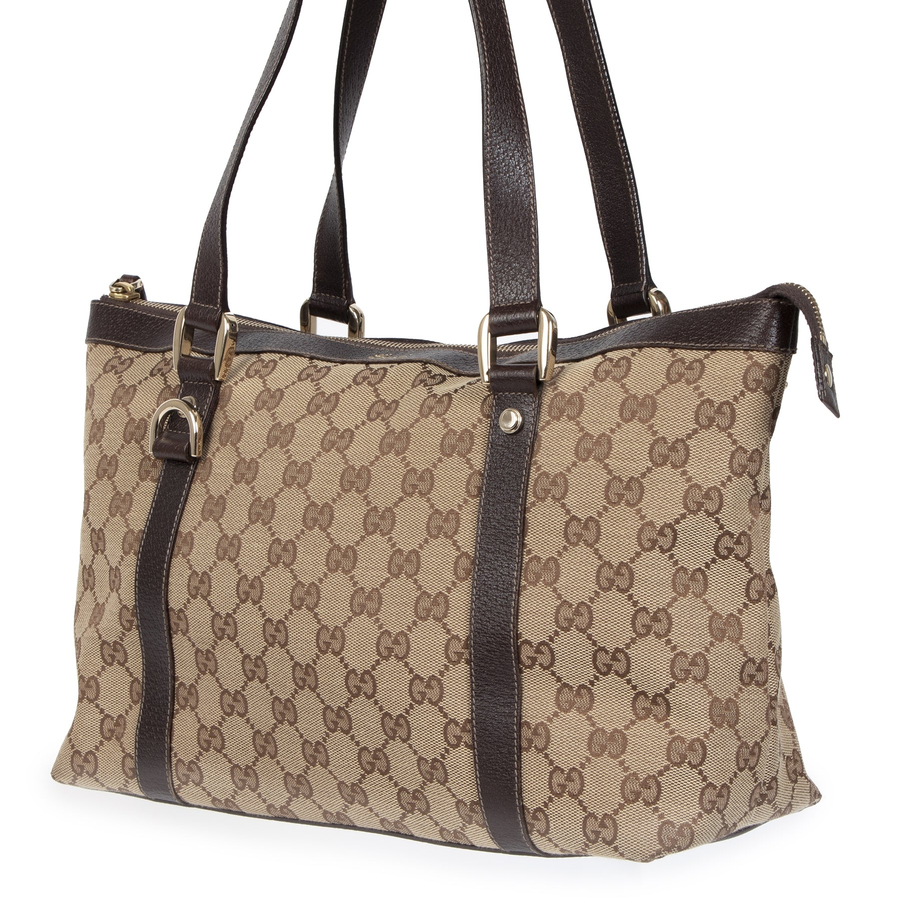 Authentieke tweedehands vintage Gucci Brown GG Shoulder Bag koop online webshop LabelLOV
