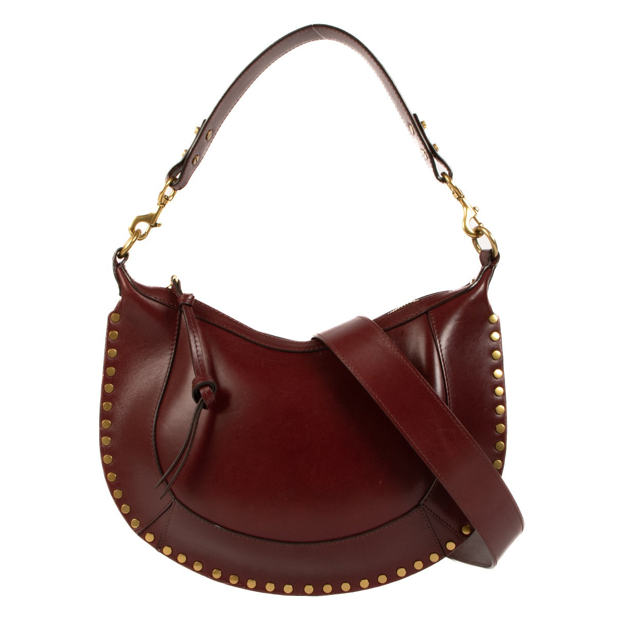 Isabel Marant Burgundy Leather Studded Naoko Hobo Bag